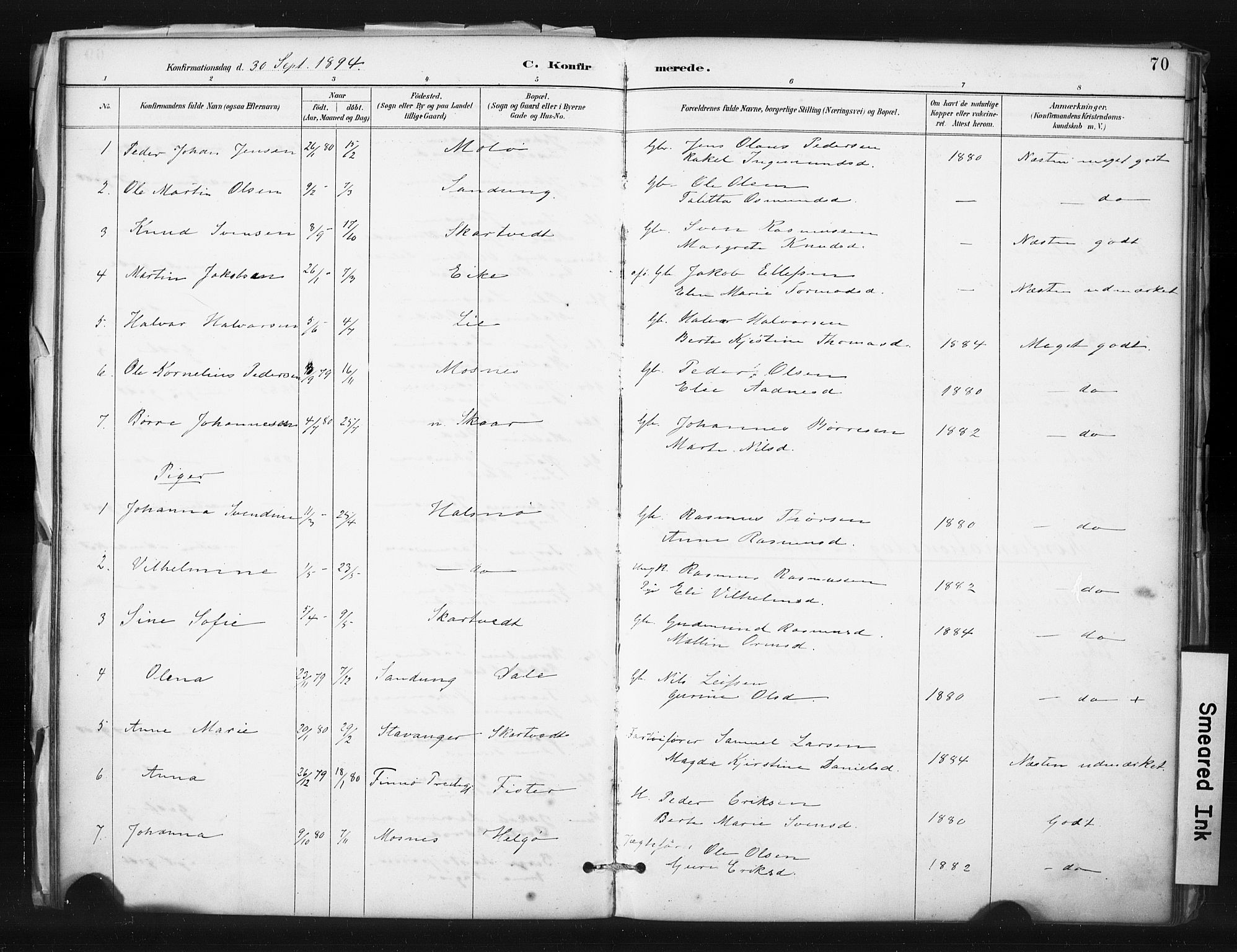 Hjelmeland sokneprestkontor, AV/SAST-A-101843/01/IV/L0015: Parish register (official) no. A 15, 1887-1910, p. 70