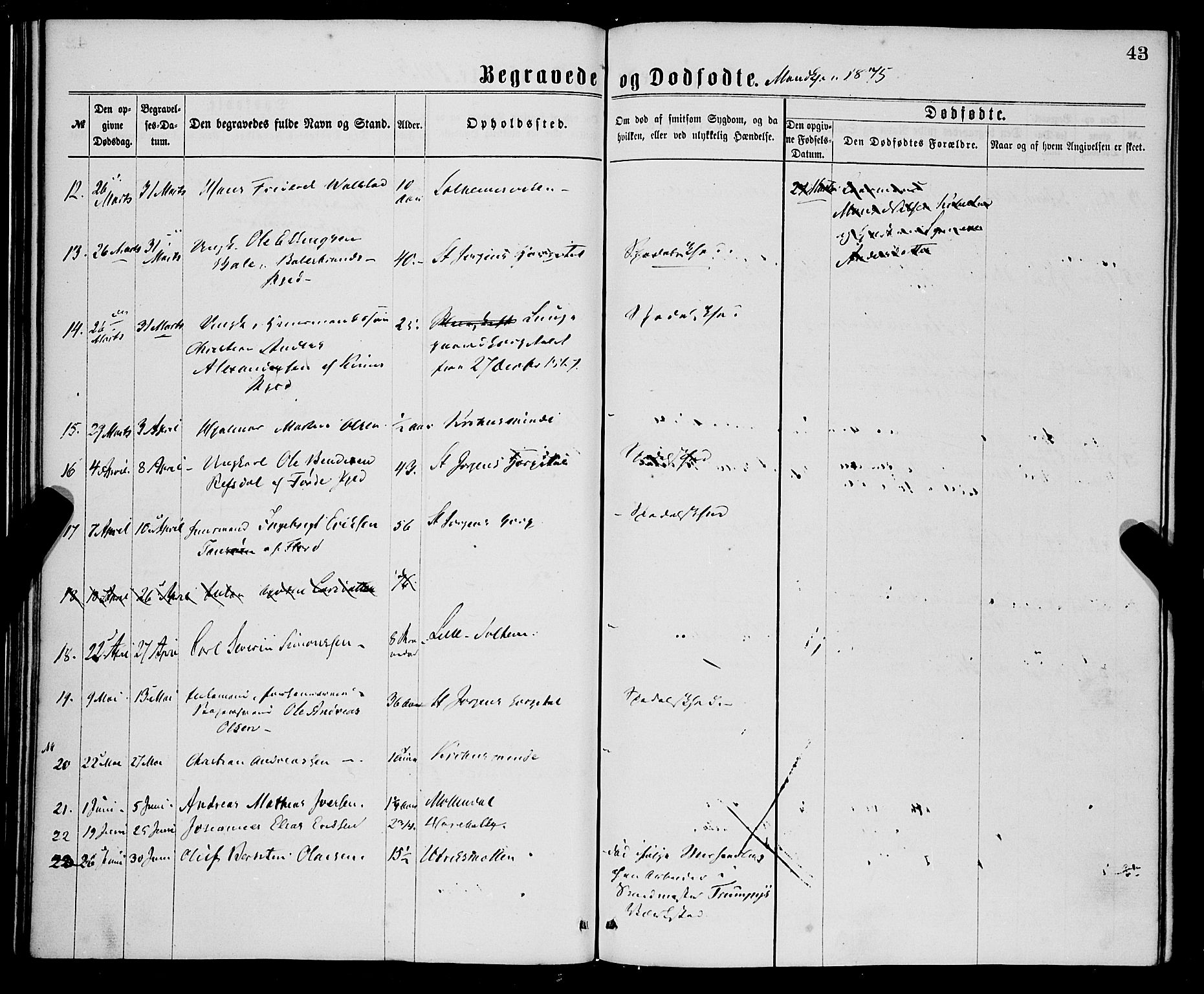 St. Jørgens hospital og Årstad sokneprestembete, AV/SAB-A-99934: Parish register (official) no. A 11, 1864-1886, p. 43