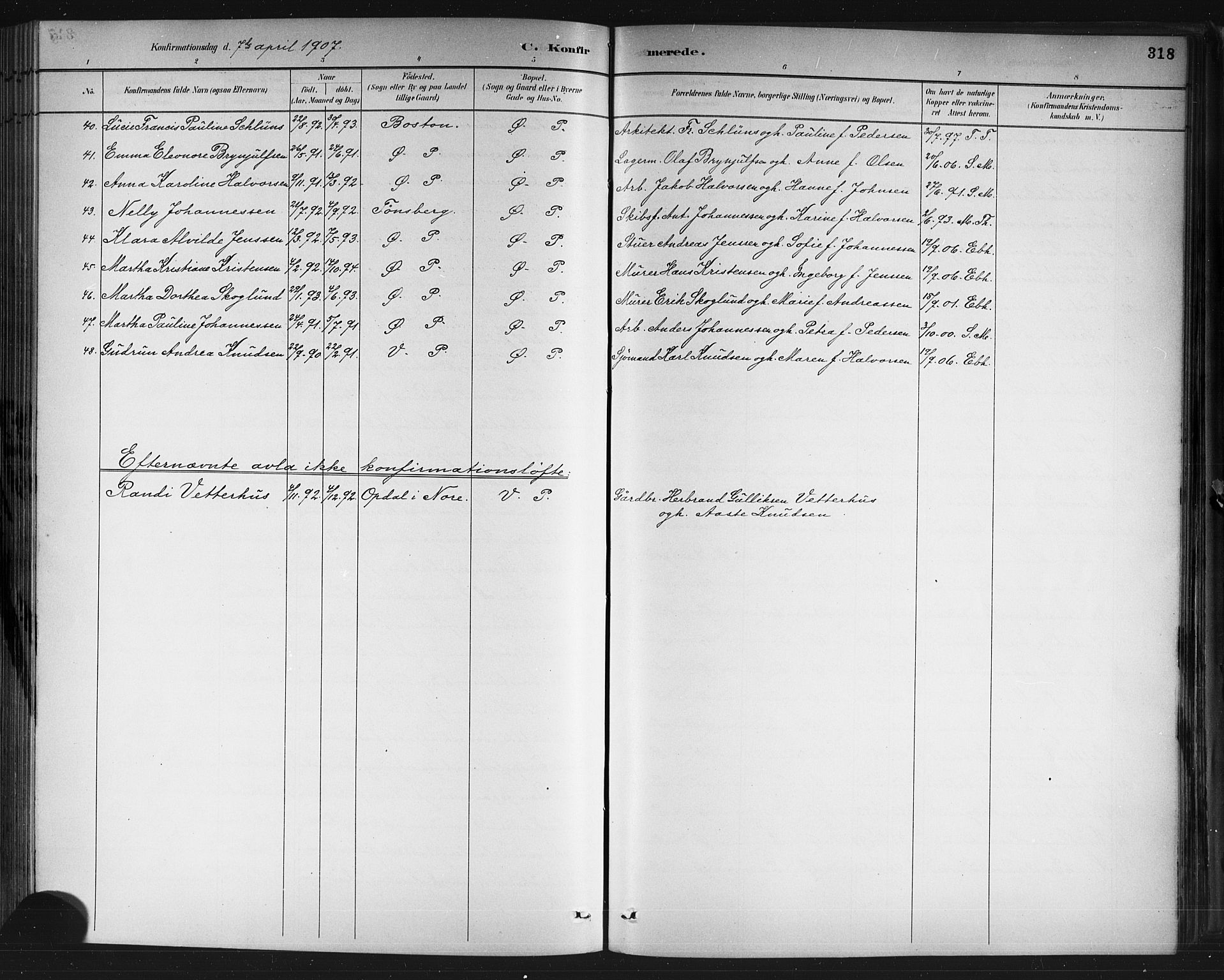 Porsgrunn kirkebøker , SAKO/A-104/G/Gb/L0005: Parish register (copy) no. II 5, 1883-1915, p. 318