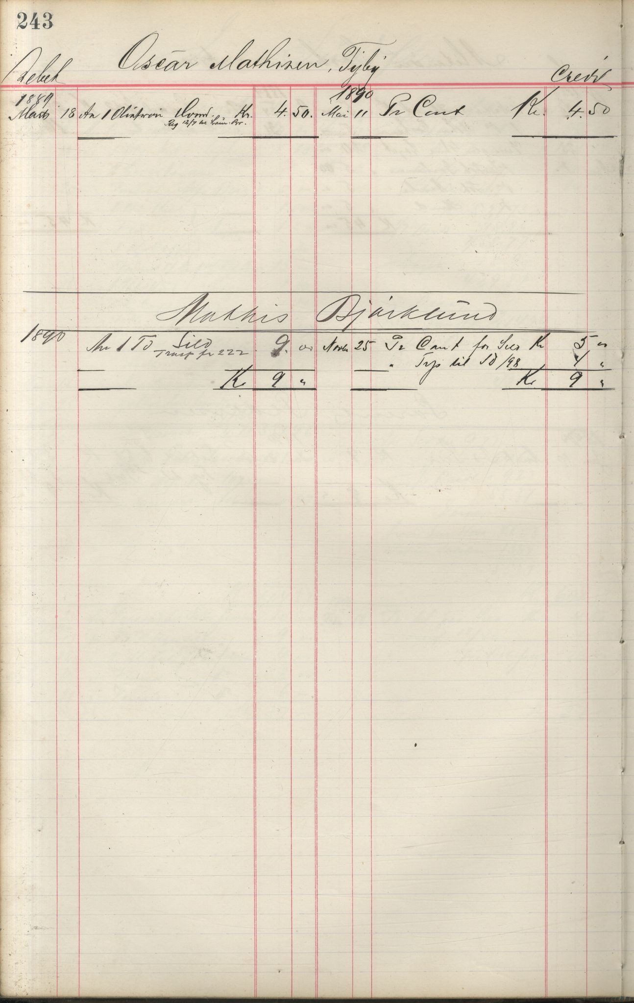 Brodtkorb handel A/S, VAMU/A-0001/F/Fa/L0001/0002: Kompanibøker. Innensogns / Compagnibog for Indensogns Fiskere No 11, 1887-1889, p. 243
