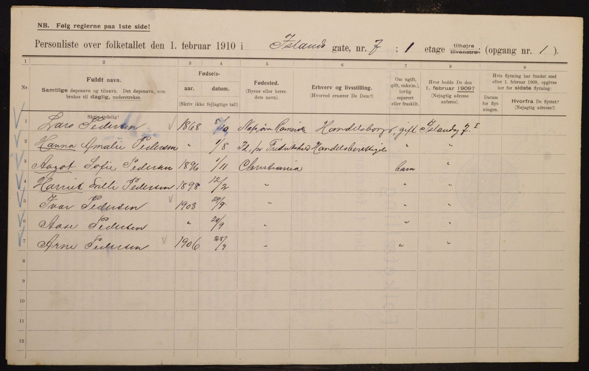 OBA, Municipal Census 1910 for Kristiania, 1910, p. 43469