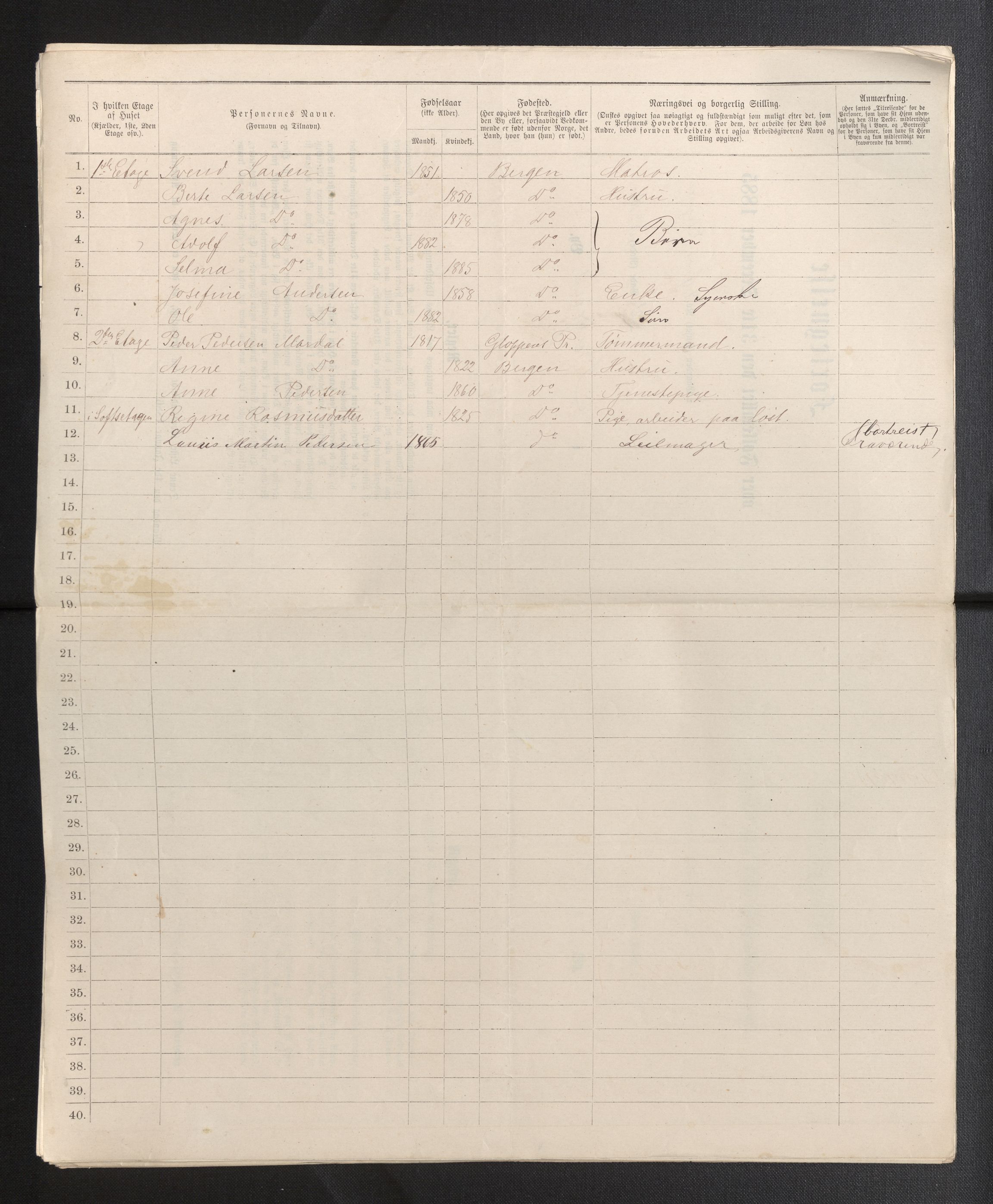 SAB, 1885 census for 1301 Bergen, 1885, p. 504