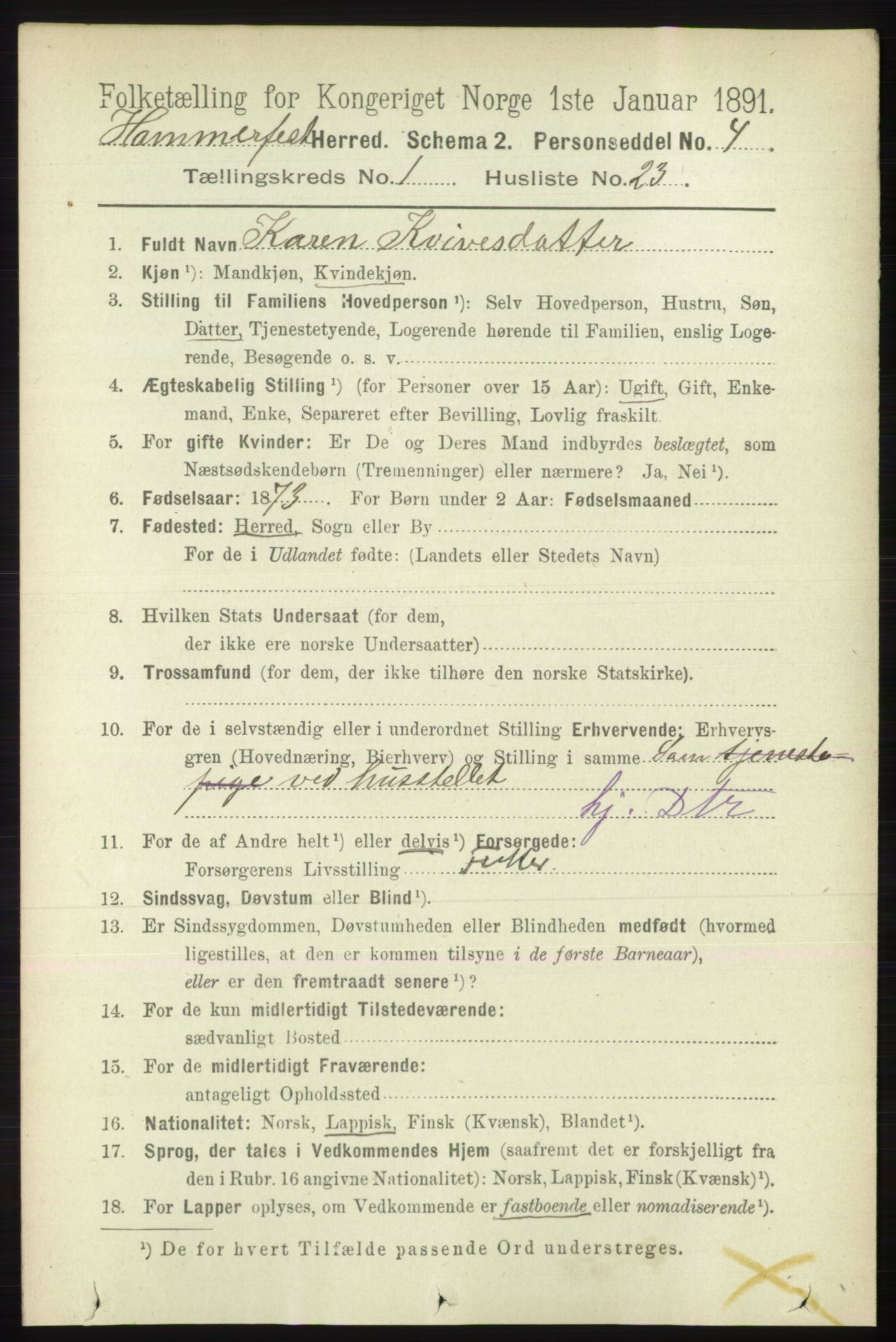 RA, 1891 census for 2016 Hammerfest, 1891, p. 236