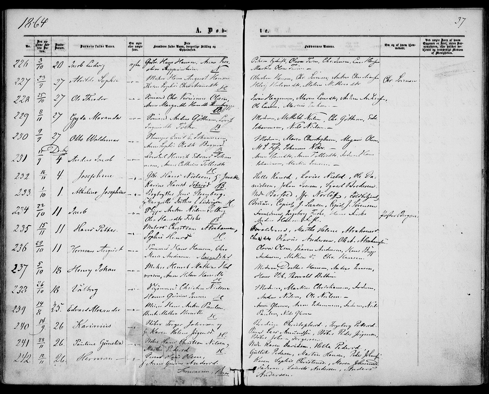 Borre kirkebøker, AV/SAKO-A-338/F/Fa/L0007: Parish register (official) no. I 7, 1862-1867, p. 37