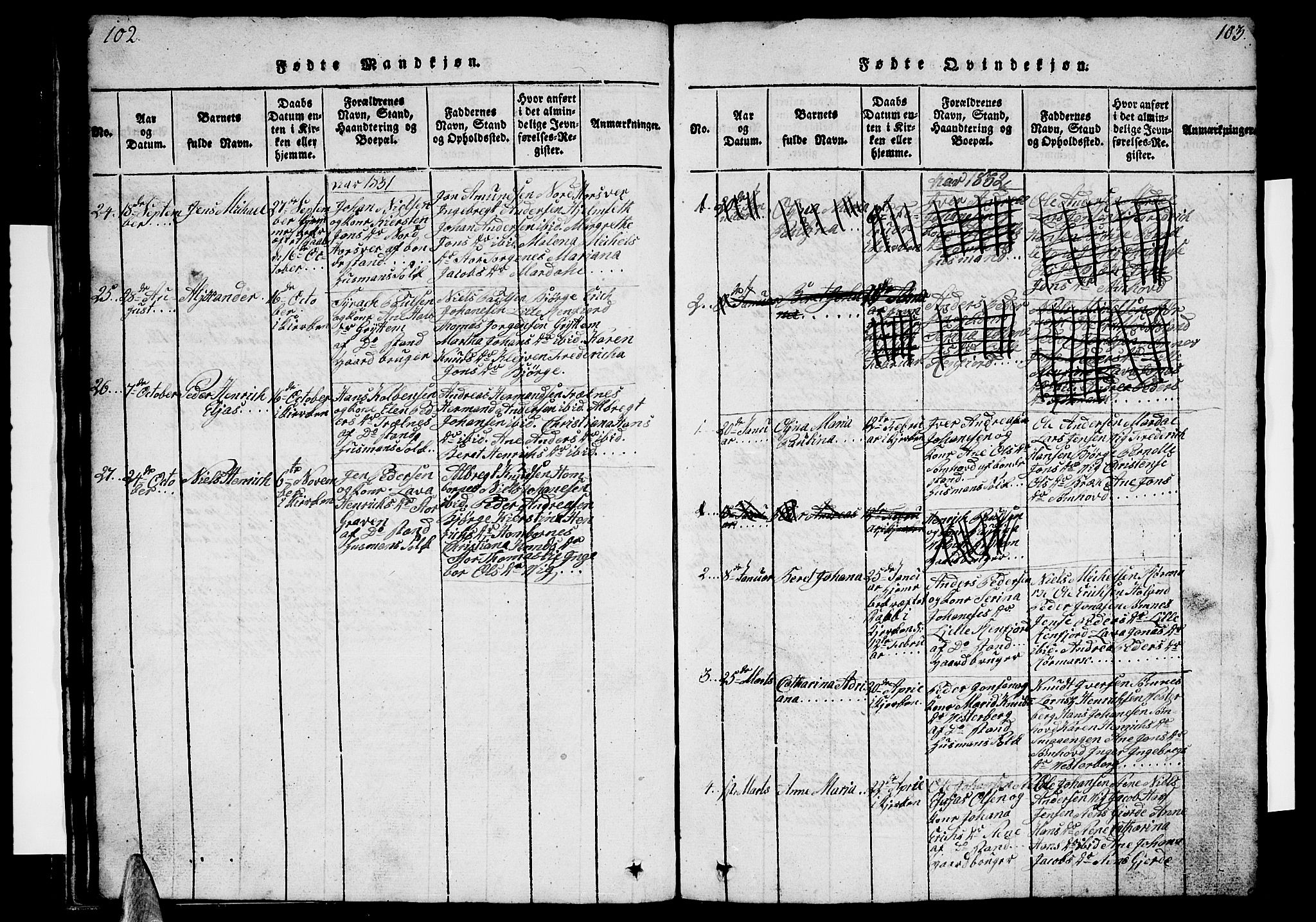 Ministerialprotokoller, klokkerbøker og fødselsregistre - Nordland, AV/SAT-A-1459/812/L0186: Parish register (copy) no. 812C04, 1820-1849, p. 102-103