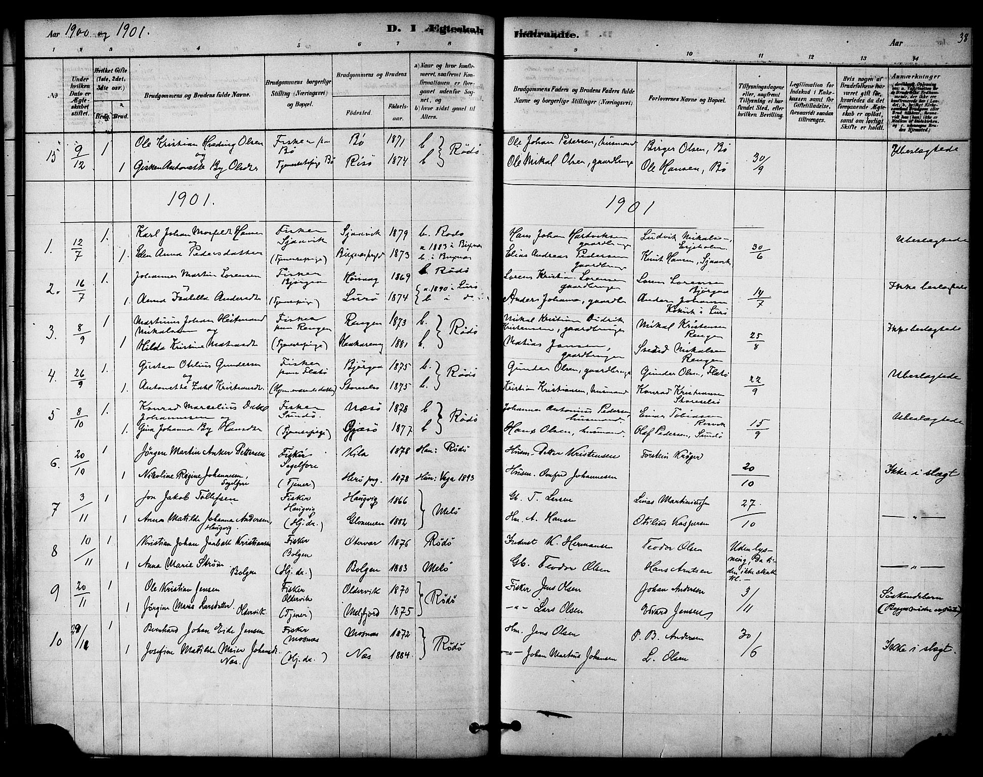 Ministerialprotokoller, klokkerbøker og fødselsregistre - Nordland, SAT/A-1459/841/L0609: Parish register (official) no. 841A13, 1878-1902, p. 38