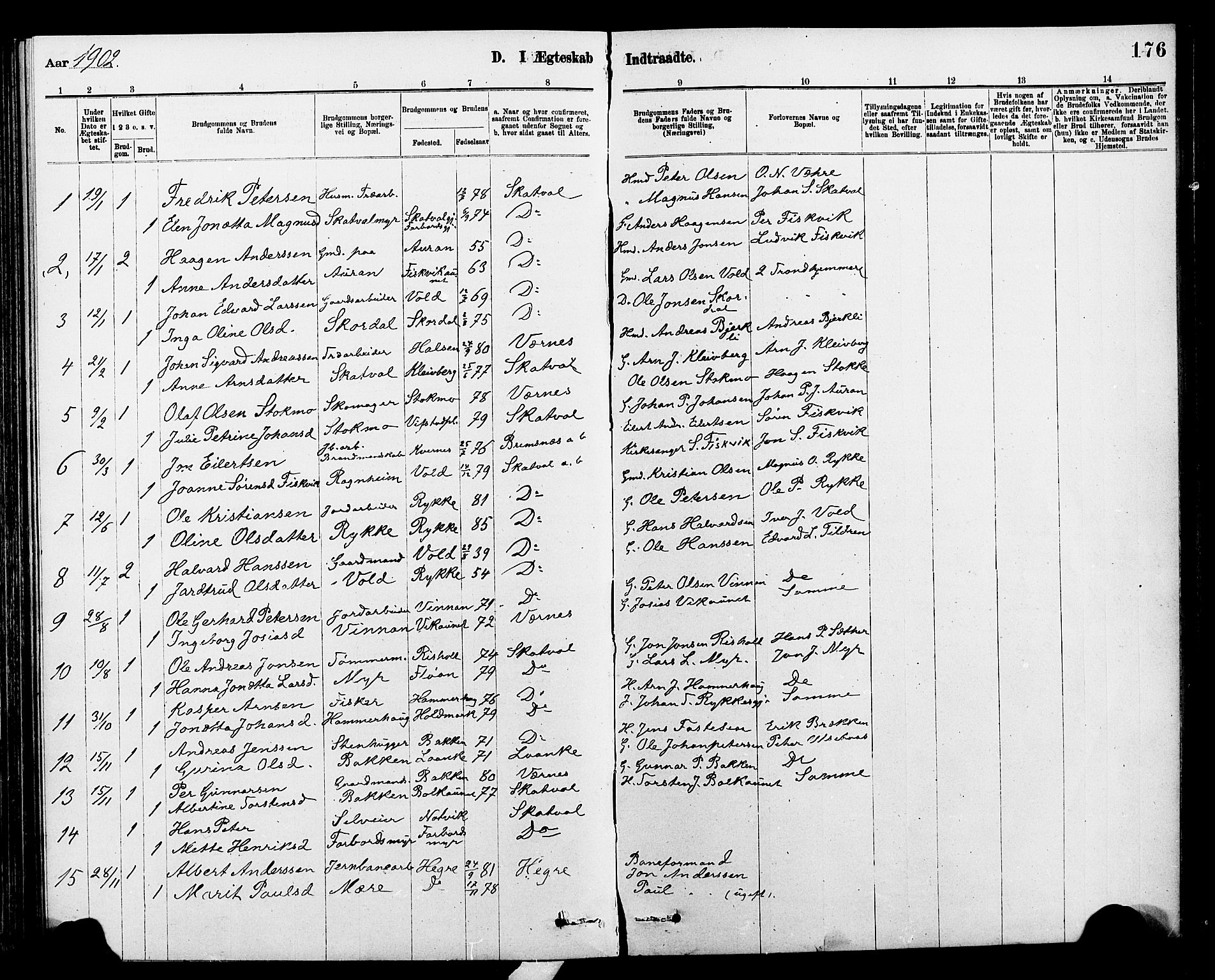 Ministerialprotokoller, klokkerbøker og fødselsregistre - Nord-Trøndelag, AV/SAT-A-1458/712/L0103: Parish register (copy) no. 712C01, 1878-1917, p. 176