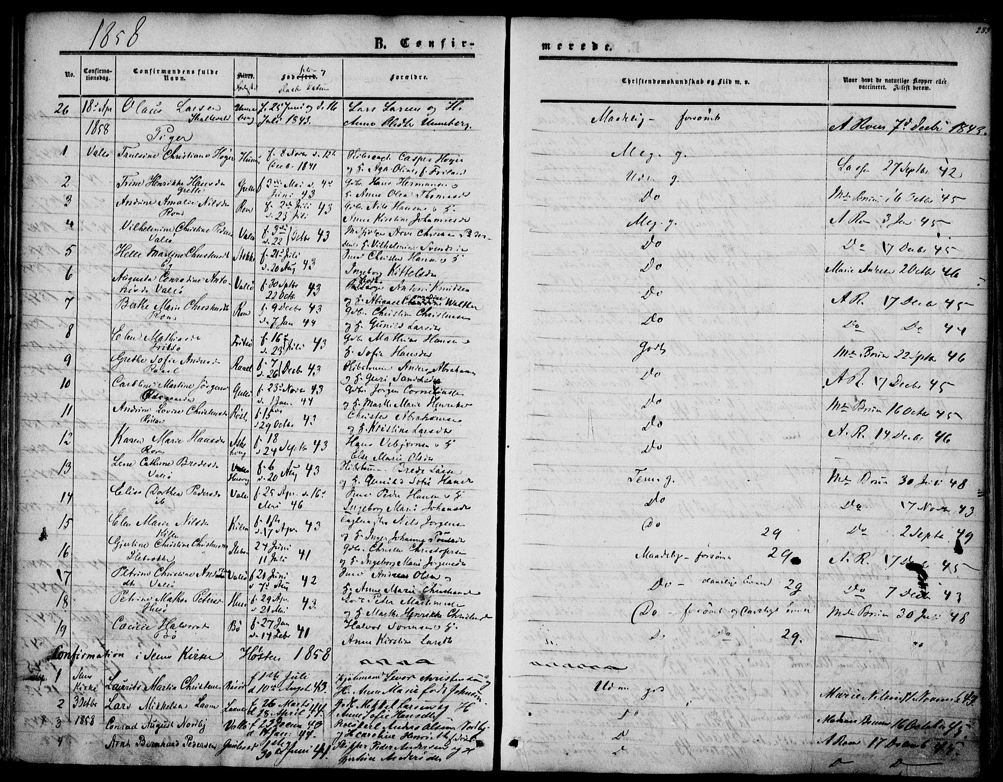 Sem kirkebøker, SAKO/A-5/F/Fa/L0007: Parish register (official) no. I 7, 1856-1865, p. 233
