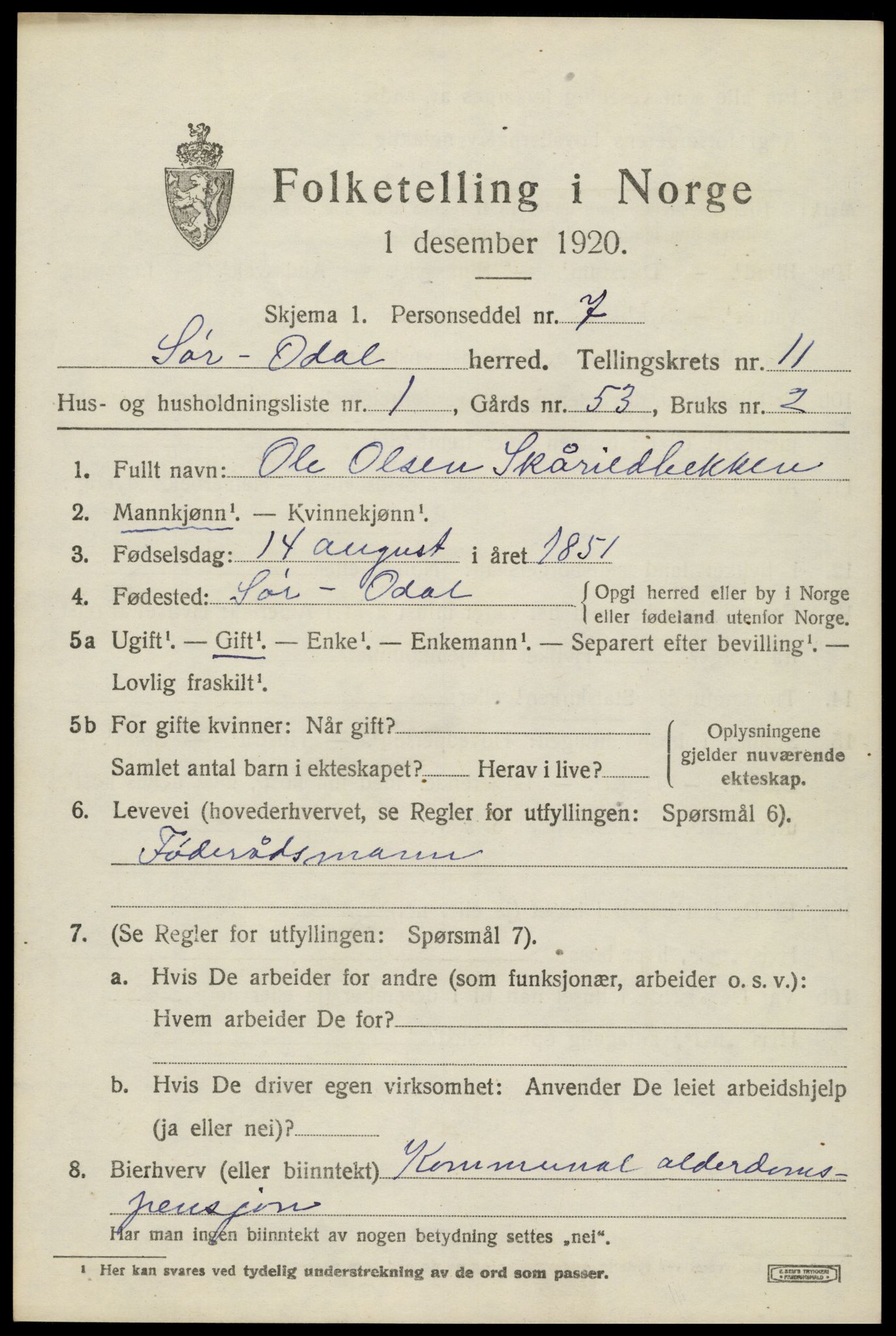 SAH, 1920 census for Sør-Odal, 1920, p. 11763