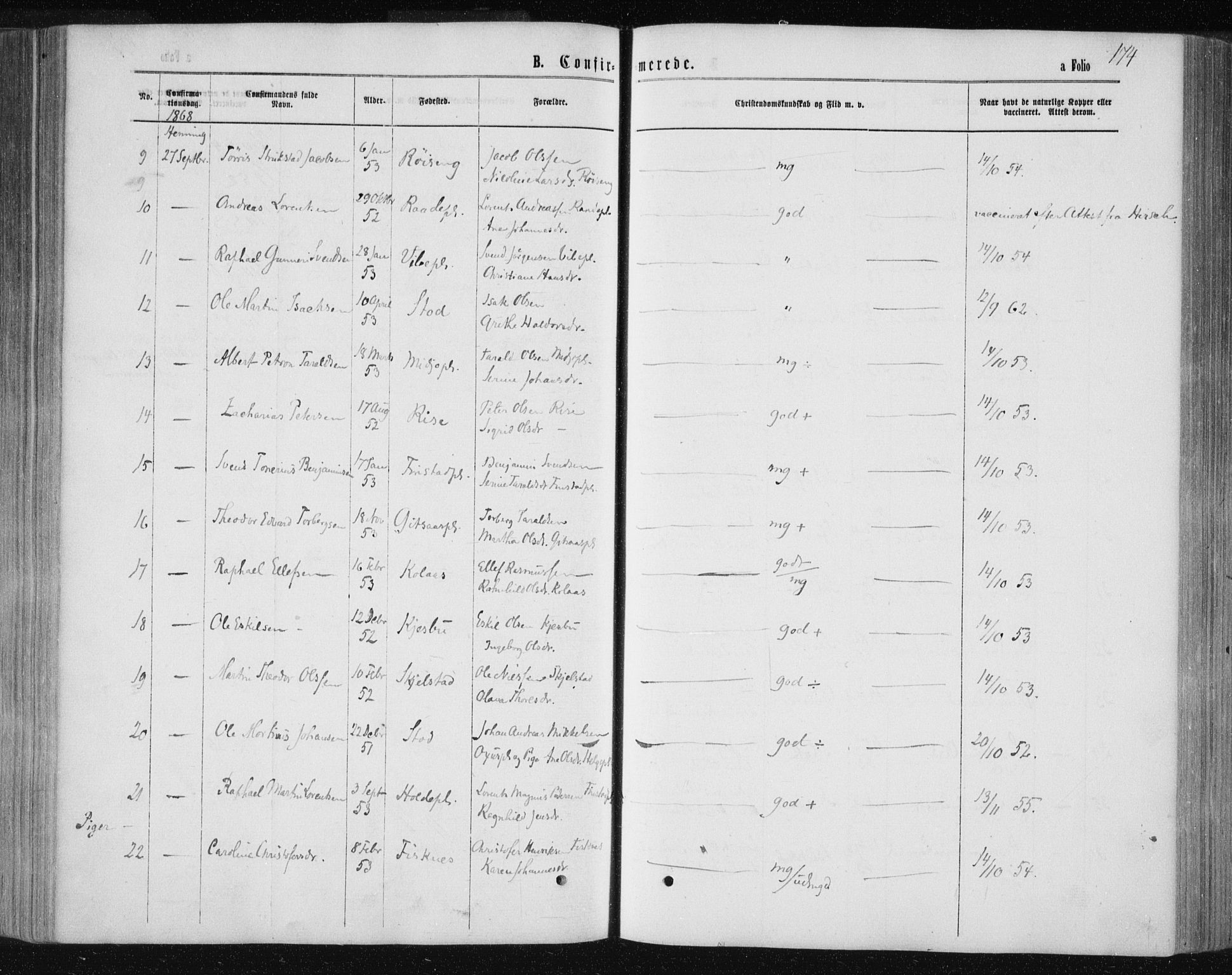 Ministerialprotokoller, klokkerbøker og fødselsregistre - Nord-Trøndelag, SAT/A-1458/735/L0345: Parish register (official) no. 735A08 /1, 1863-1872, p. 174