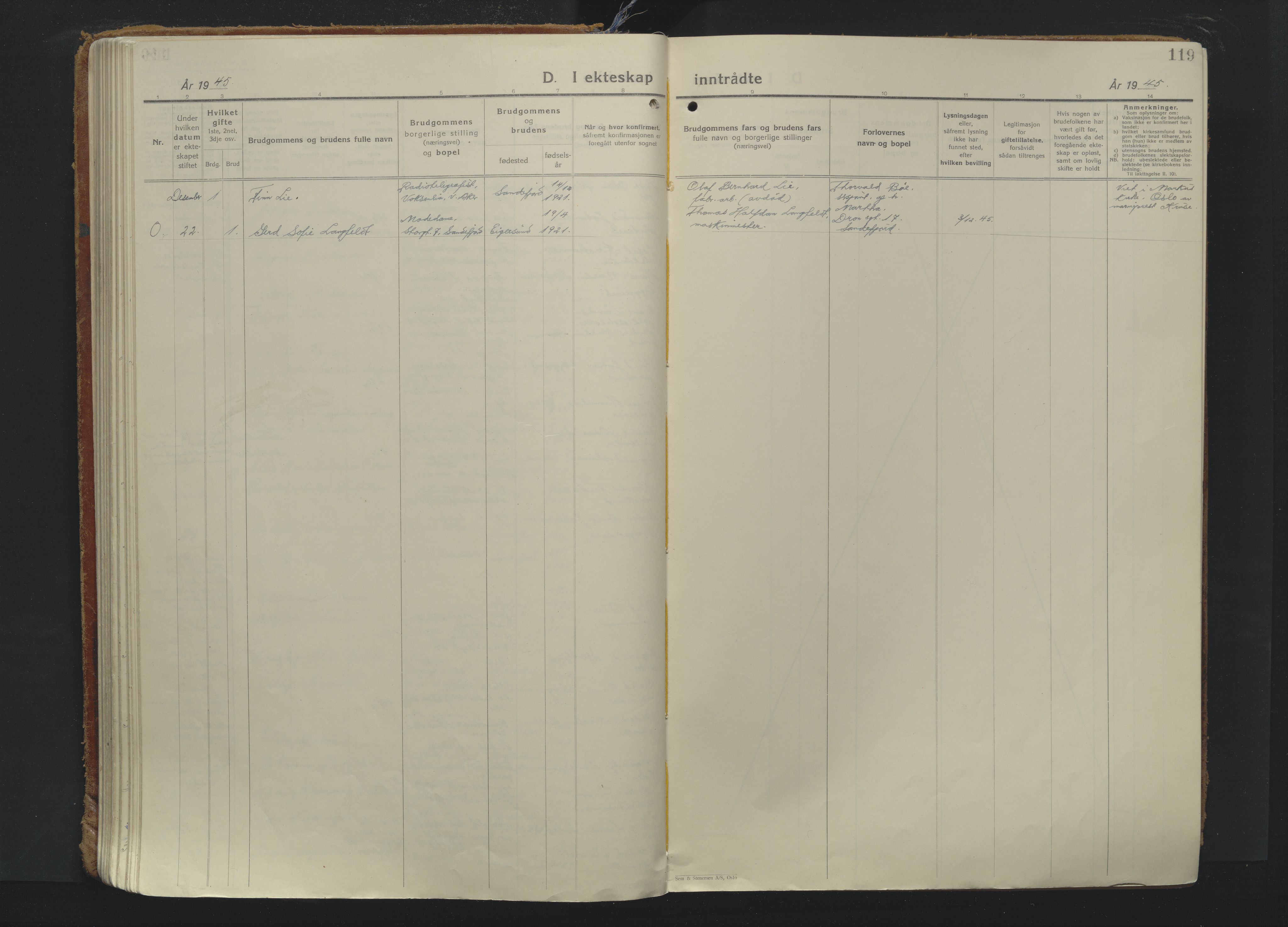 Sandefjord kirkebøker, AV/SAKO-A-315/F/Fa/L0009: Parish register (official) no. 9, 1926-1945, p. 119