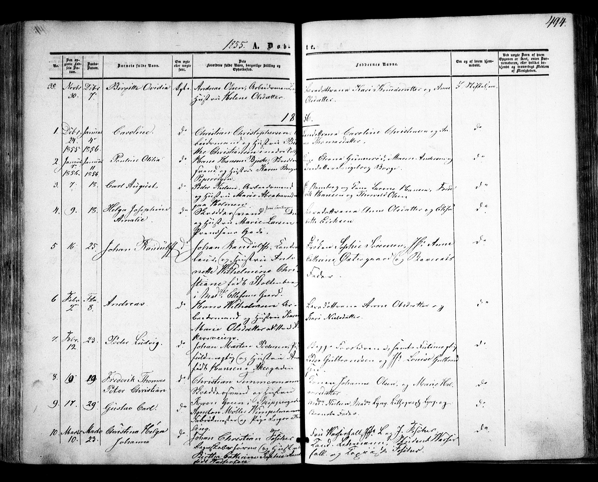 Oslo domkirke Kirkebøker, SAO/A-10752/F/Fa/L0014: Parish register (official) no. 14, 1850-1857, p. 494