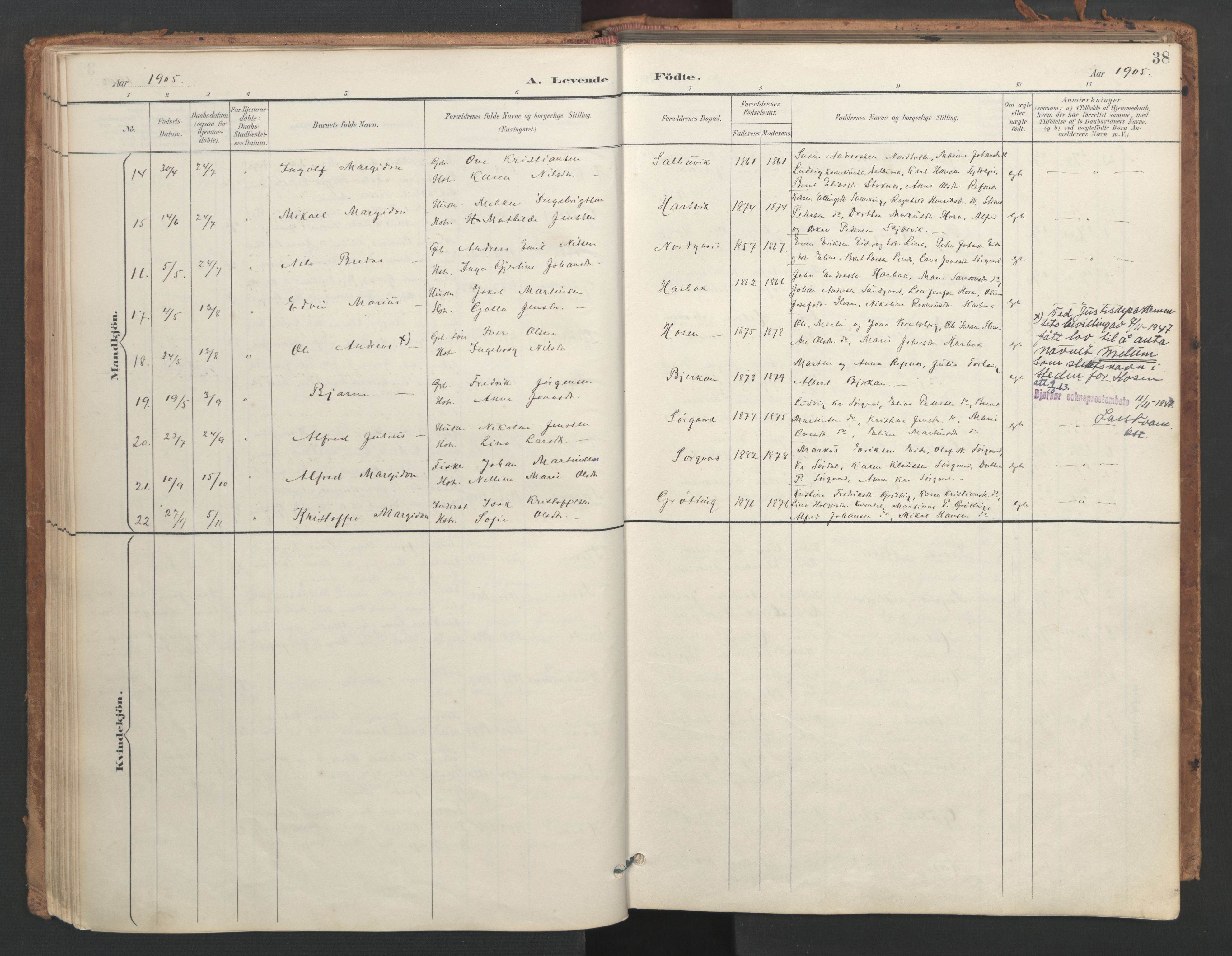 Ministerialprotokoller, klokkerbøker og fødselsregistre - Sør-Trøndelag, SAT/A-1456/656/L0693: Parish register (official) no. 656A02, 1894-1913, p. 38