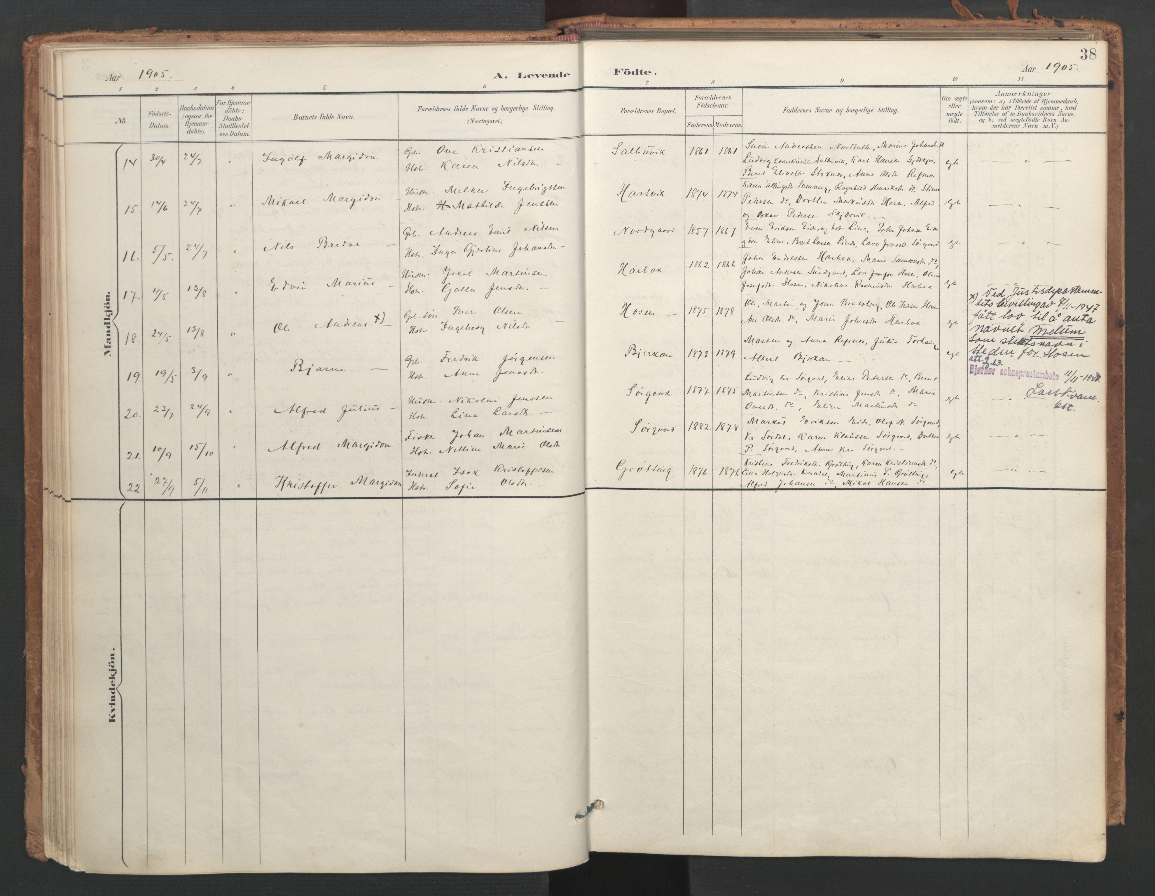 Ministerialprotokoller, klokkerbøker og fødselsregistre - Sør-Trøndelag, AV/SAT-A-1456/656/L0693: Parish register (official) no. 656A02, 1894-1913, p. 38