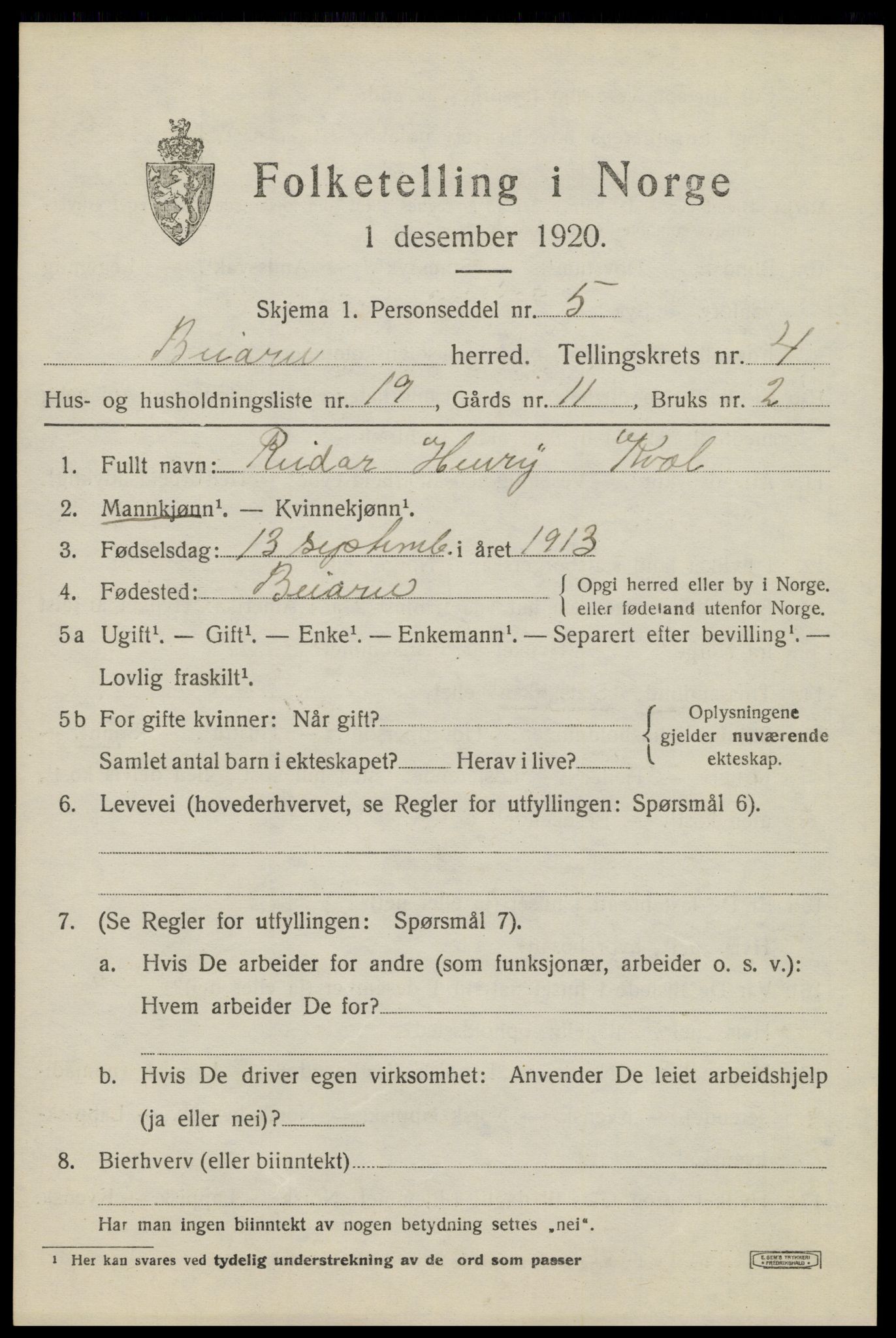 SAT, 1920 census for Beiarn, 1920, p. 1902