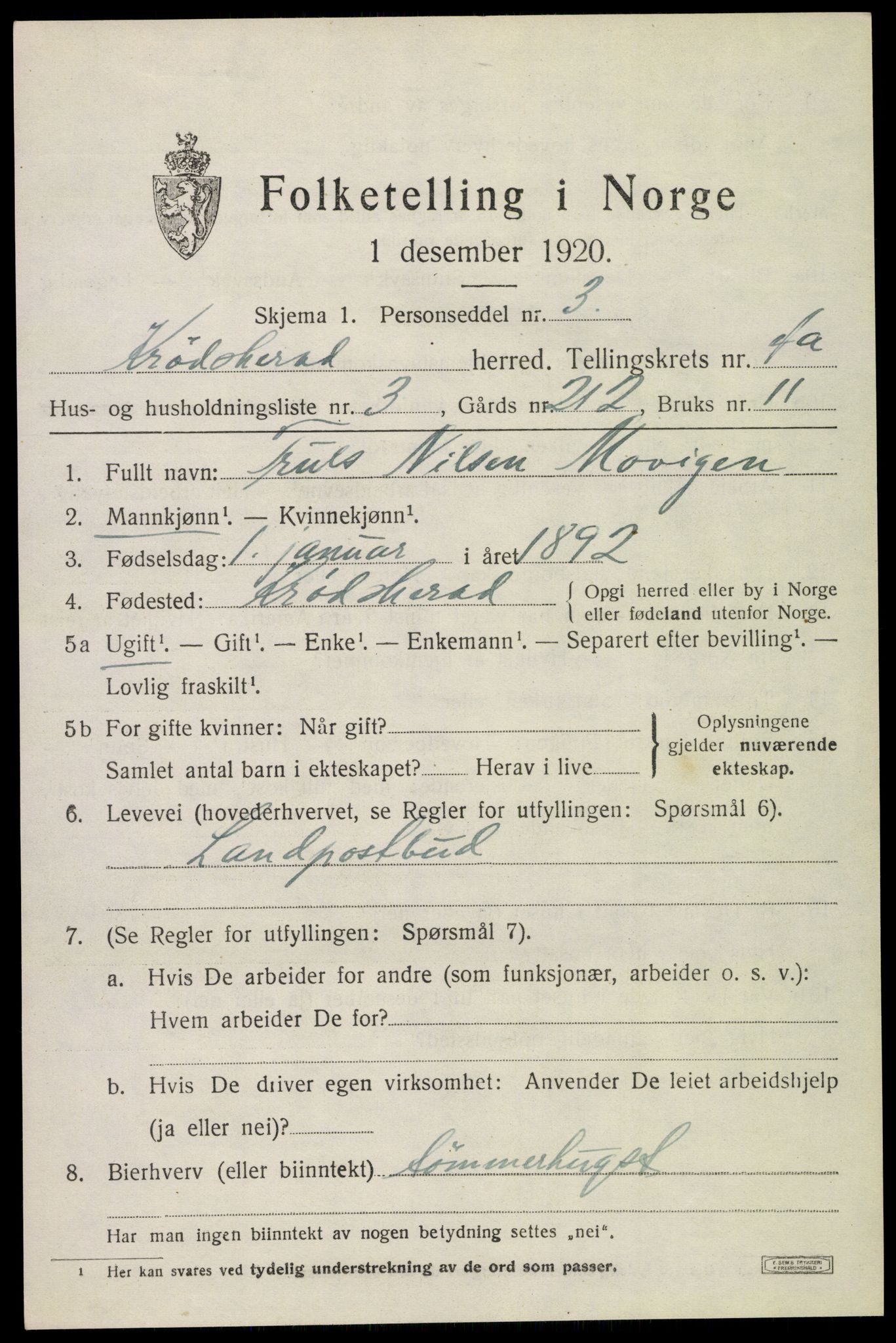 SAKO, 1920 census for Krødsherad, 1920, p. 4573