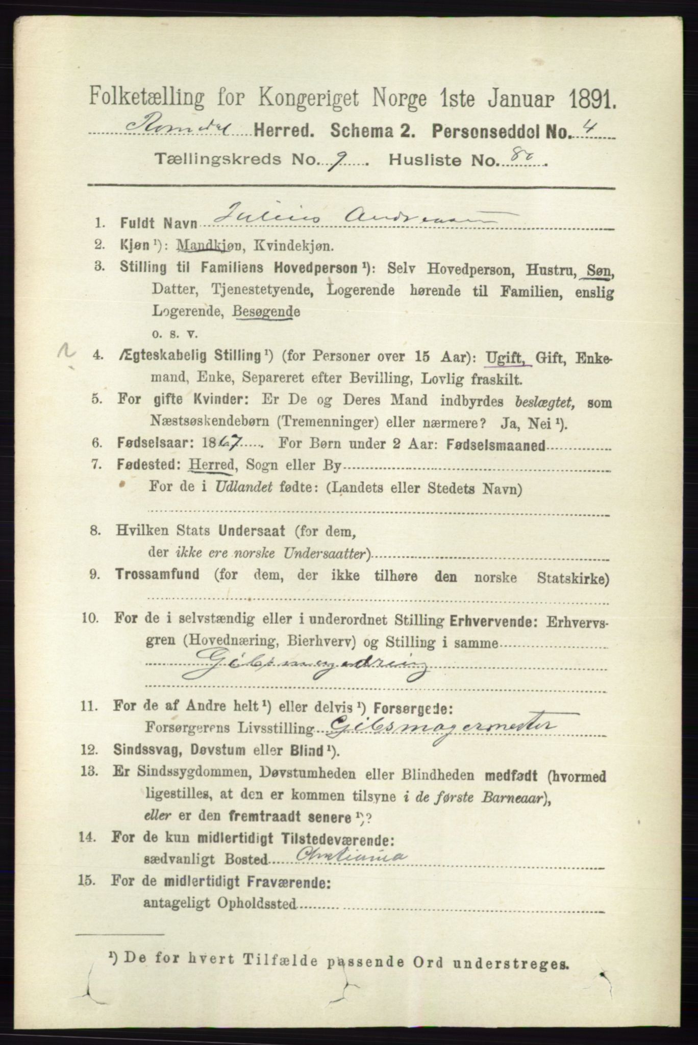 RA, 1891 census for 0416 Romedal, 1891, p. 4709