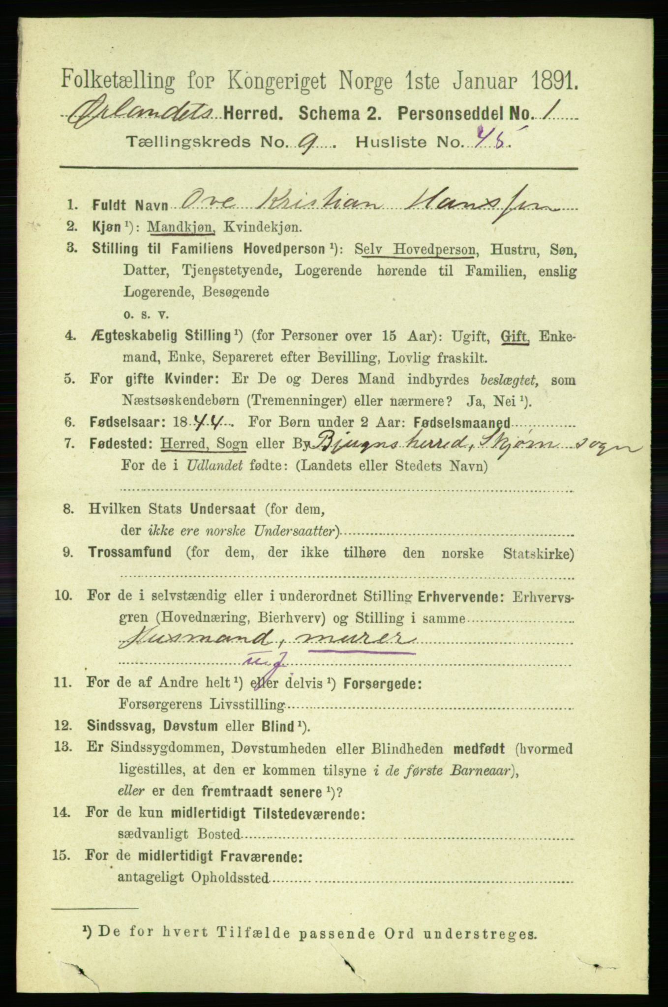 RA, 1891 census for 1621 Ørland, 1891, p. 4093