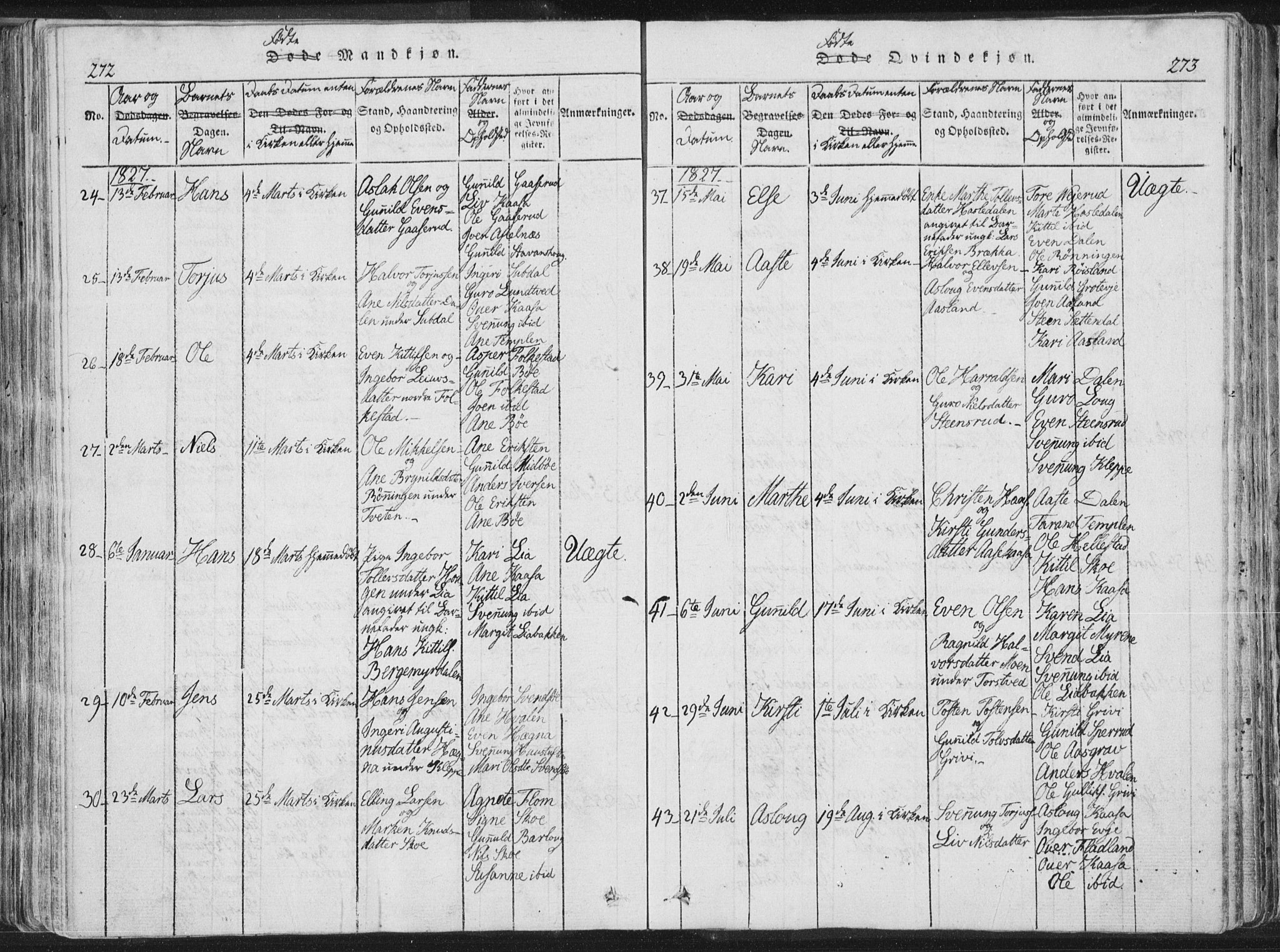 Bø kirkebøker, AV/SAKO-A-257/F/Fa/L0006: Parish register (official) no. 6, 1815-1831, p. 272-273