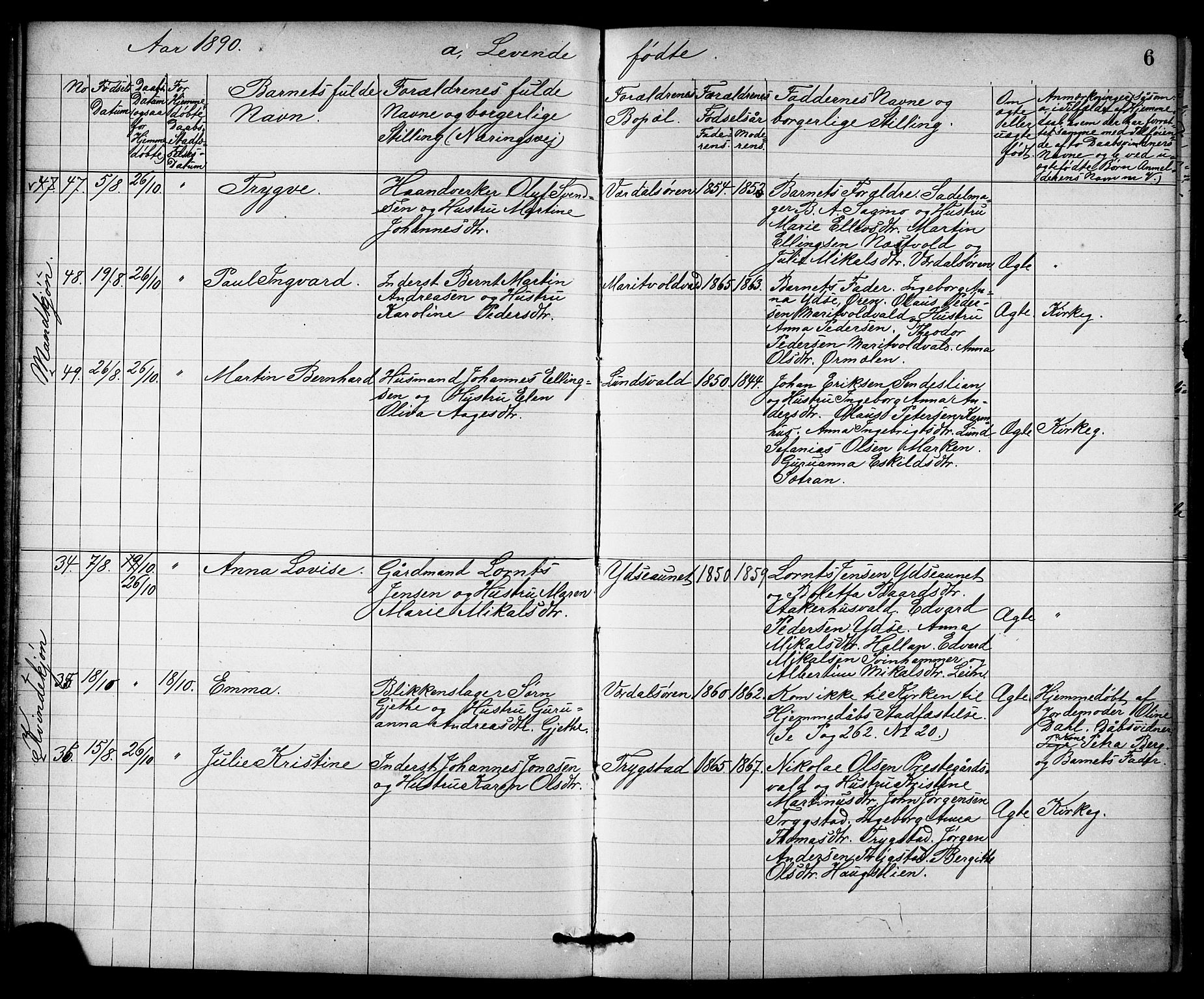 Ministerialprotokoller, klokkerbøker og fødselsregistre - Nord-Trøndelag, AV/SAT-A-1458/723/L0257: Parish register (copy) no. 723C05, 1890-1907, p. 6