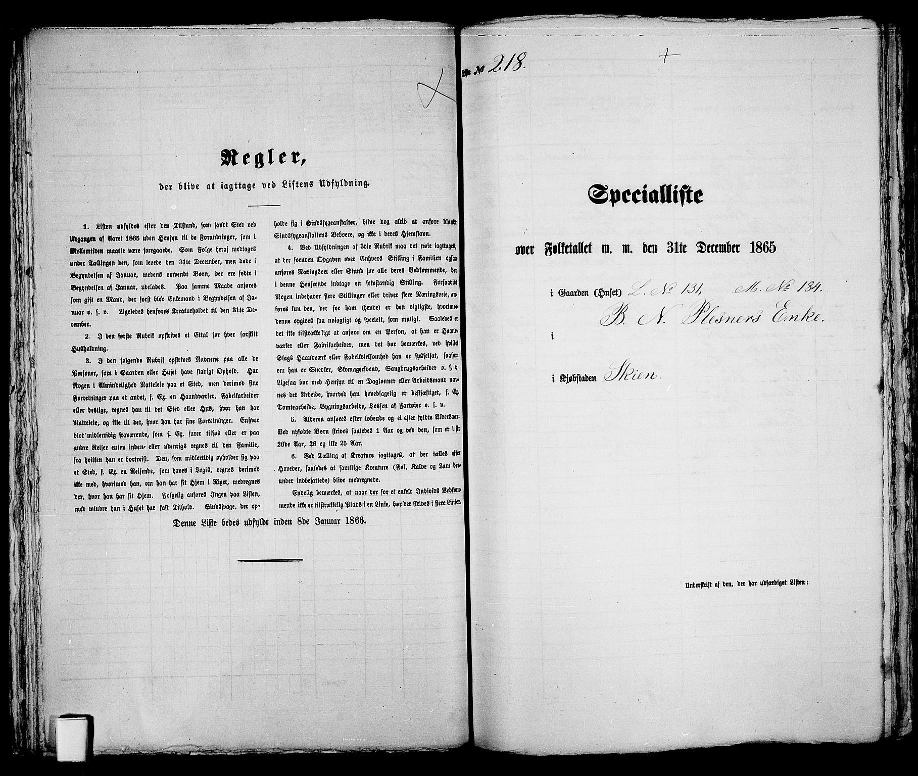 RA, 1865 census for Skien, 1865, p. 450