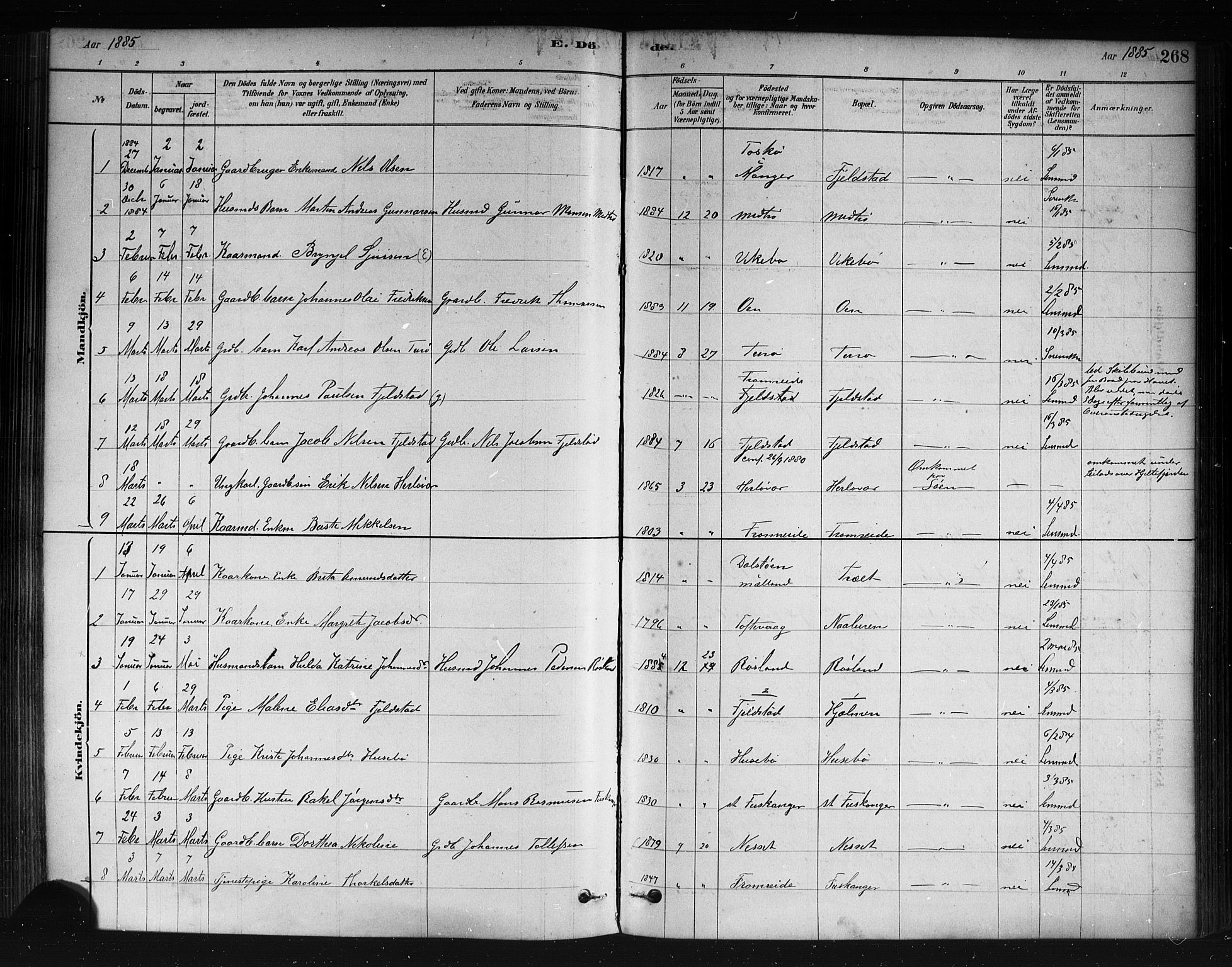 Herdla Sokneprestembete, SAB/A-75701/H/Haa: Parish register (official) no. A 3, 1878-1890, p. 268