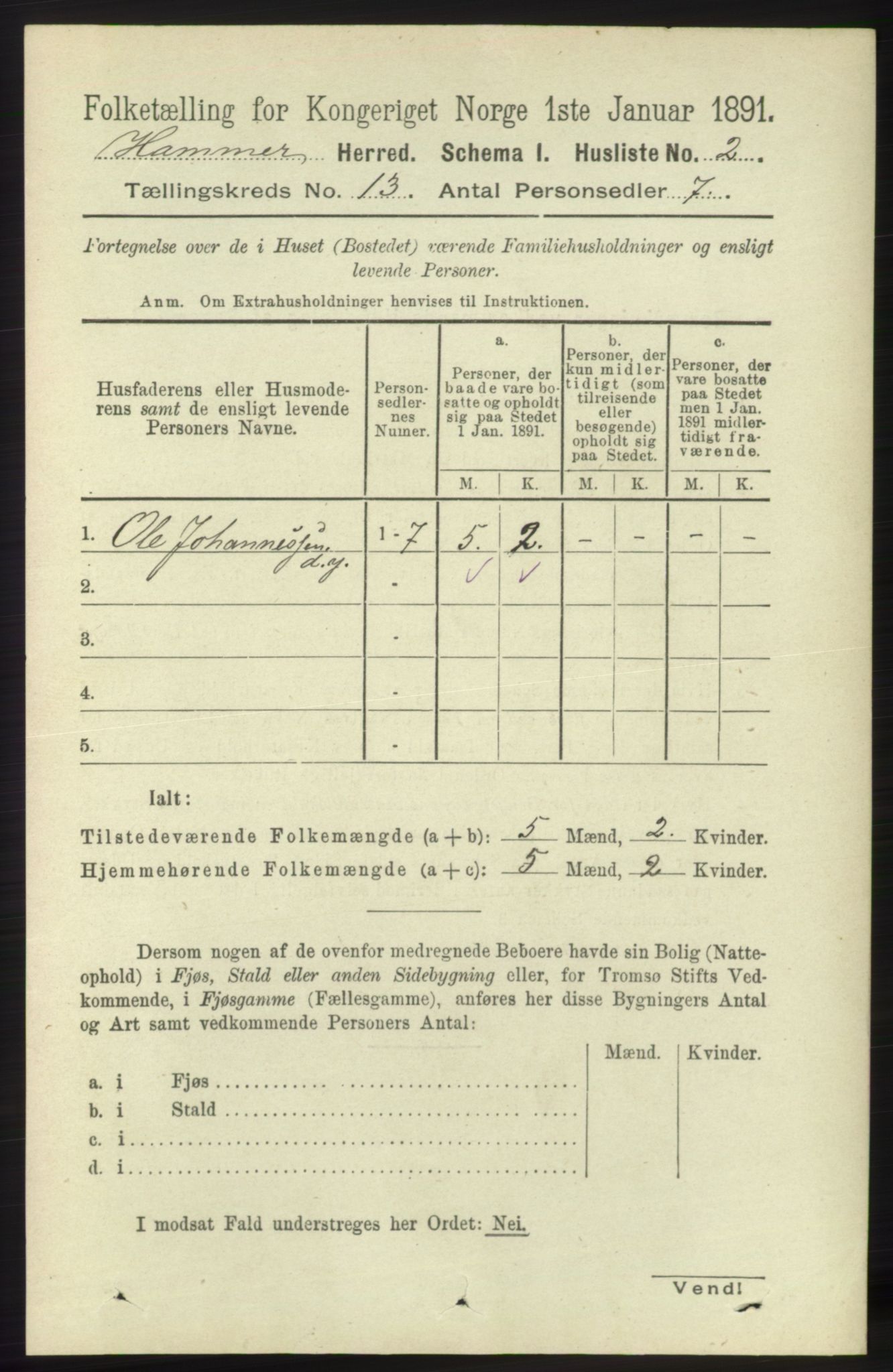 RA, 1891 census for 1254 Hamre, 1891, p. 3946