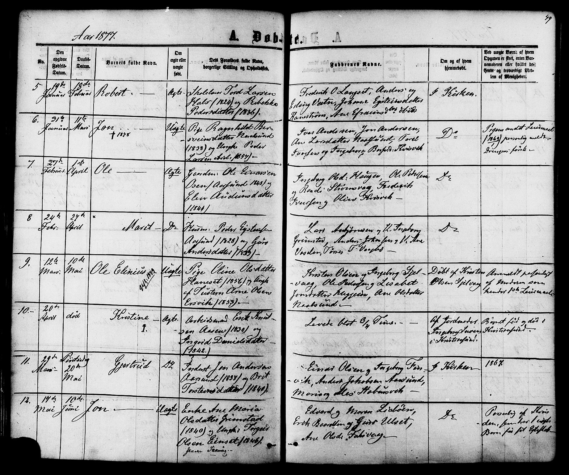 Ministerialprotokoller, klokkerbøker og fødselsregistre - Møre og Romsdal, AV/SAT-A-1454/587/L0999: Parish register (official) no. 587A01, 1864-1886, p. 49