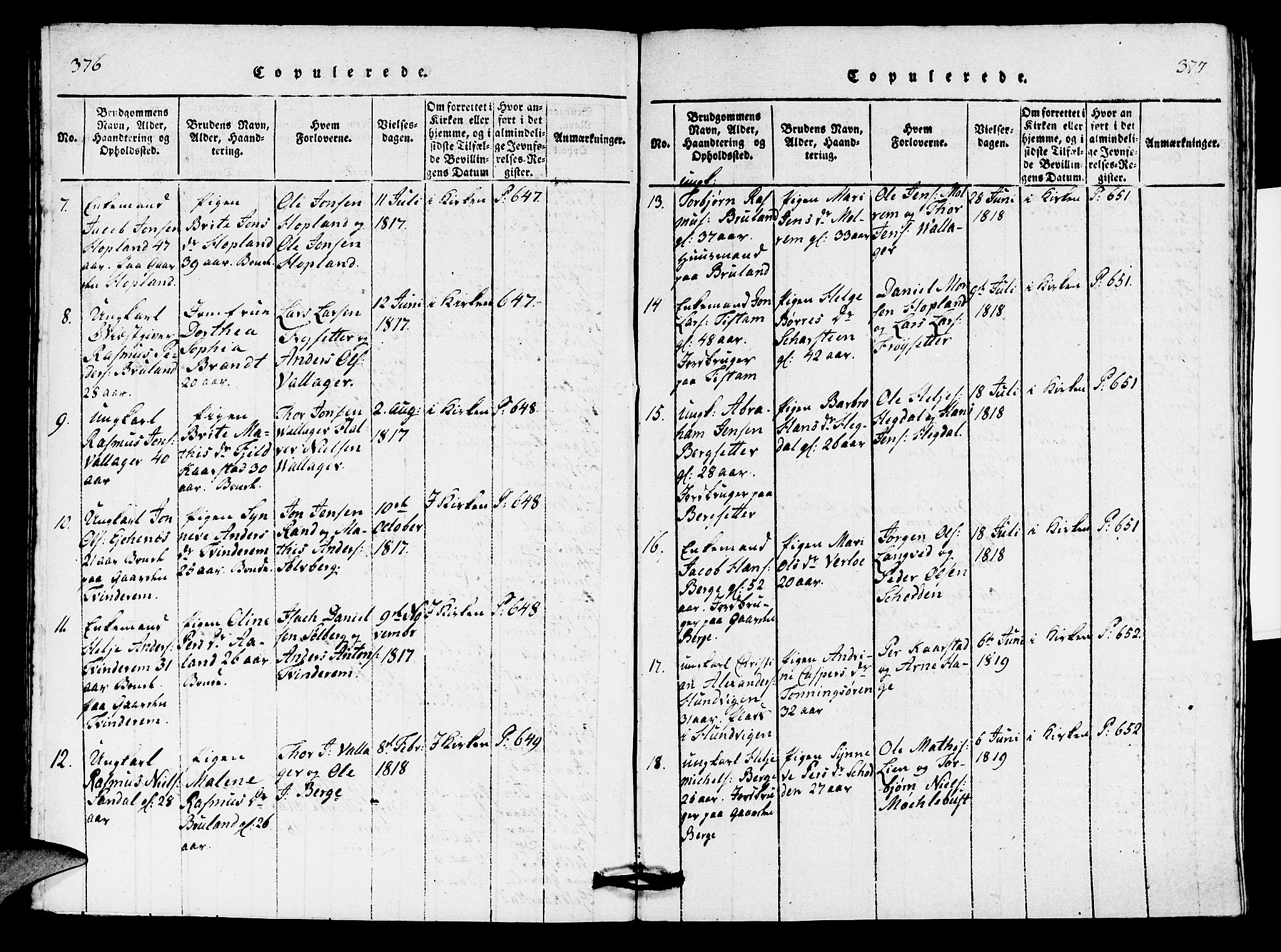 Innvik sokneprestembete, AV/SAB-A-80501: Parish register (copy) no. C 1, 1816-1820, p. 376-377