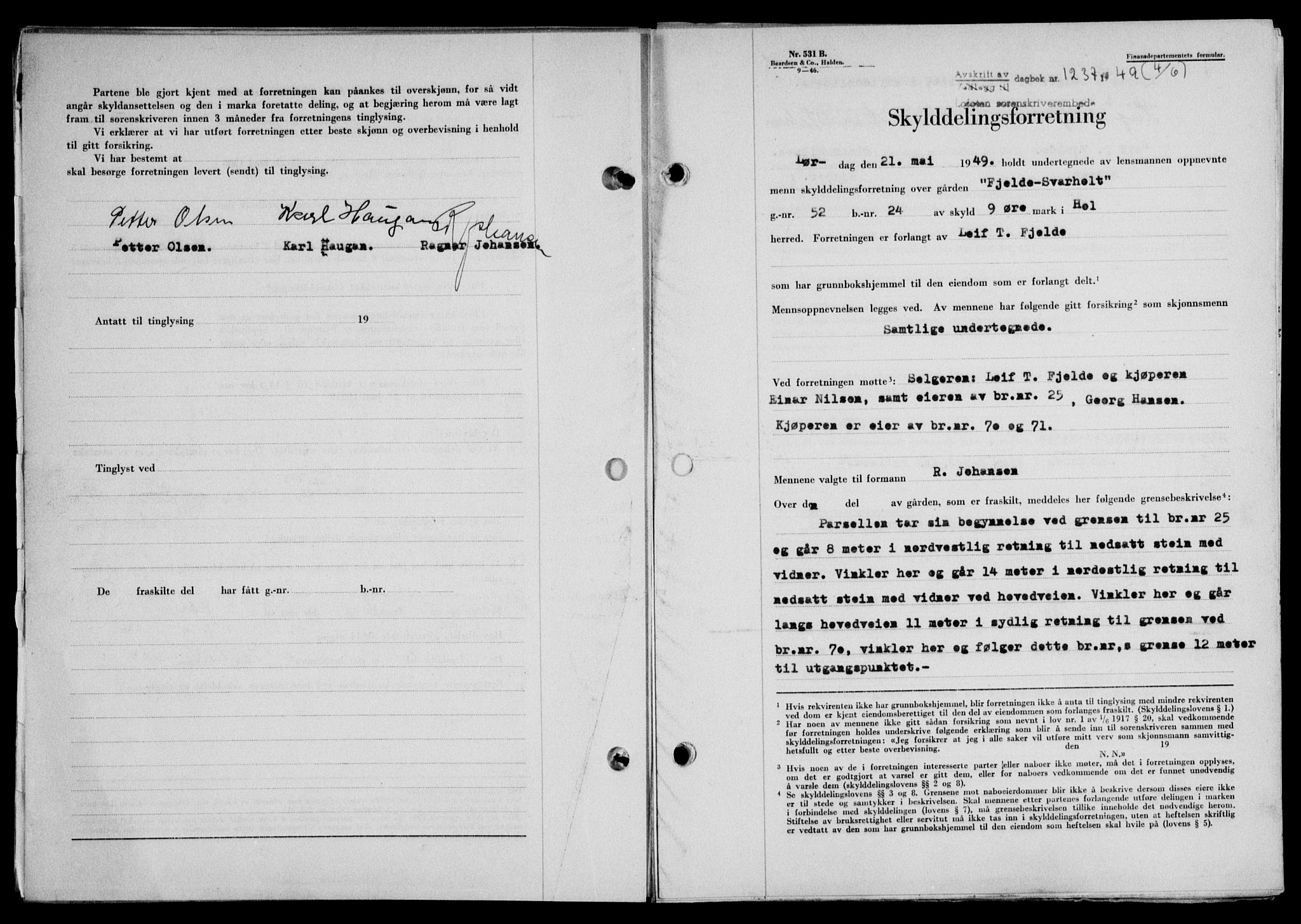 Lofoten sorenskriveri, SAT/A-0017/1/2/2C/L0021a: Mortgage book no. 21a, 1949-1949, Diary no: : 1237/1949