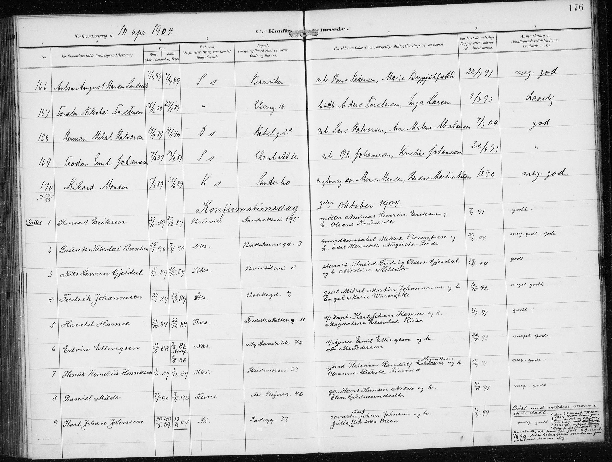 Sandviken Sokneprestembete, AV/SAB-A-77601/H/Ha/L0010: Parish register (official) no. C 1, 1895-1905, p. 176