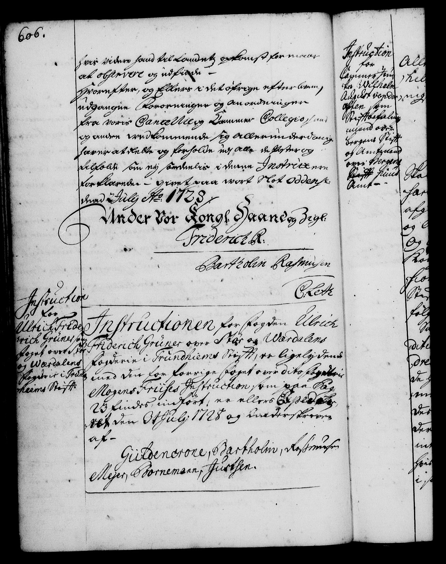 Rentekammeret, Kammerkanselliet, RA/EA-3111/G/Gg/Ggi/L0001: Norsk instruksjonsprotokoll med register (merket RK 53.34), 1720-1729, p. 606