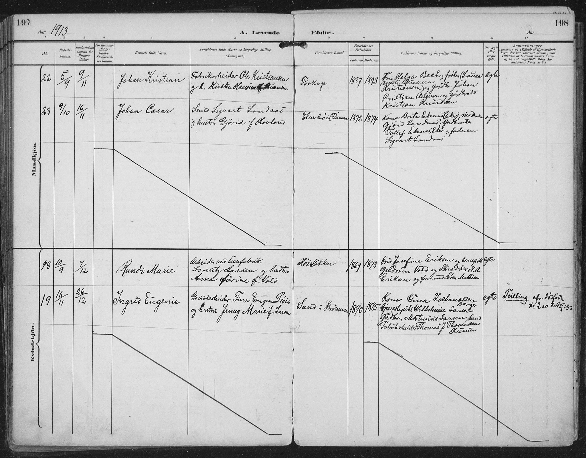 Strømm kirkebøker, AV/SAKO-A-322/F/Fa/L0005: Parish register (official) no. I 5, 1898-1919, p. 197-198