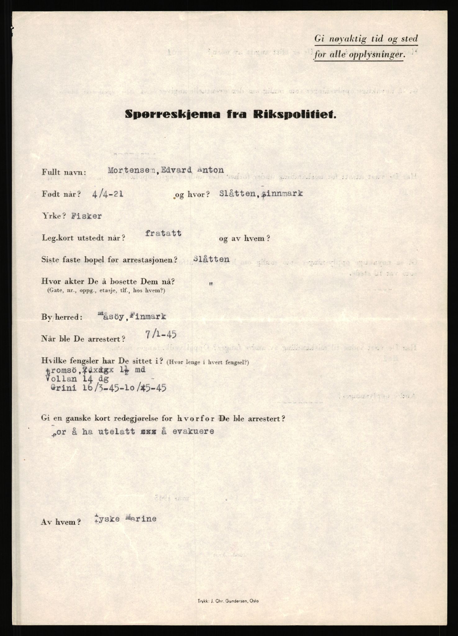 Rikspolitisjefen, AV/RA-S-1560/L/L0012: Mogensen, Øivind - Noraas, Lars, 1940-1945, p. 101