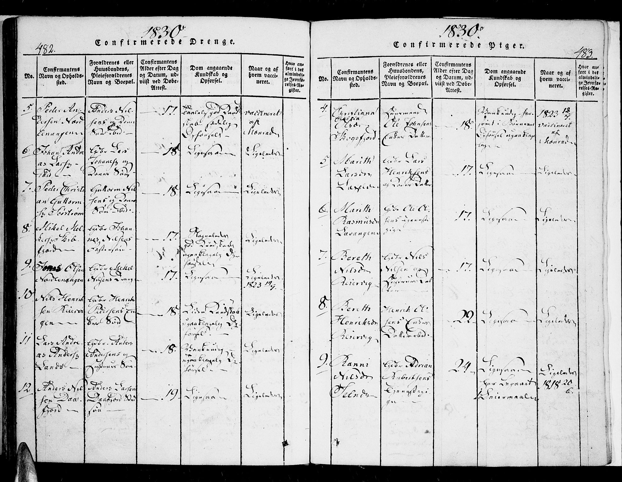 Karlsøy sokneprestembete, SATØ/S-1299/H/Ha/Haa/L0002kirke: Parish register (official) no. 2, 1823-1842, p. 482-483