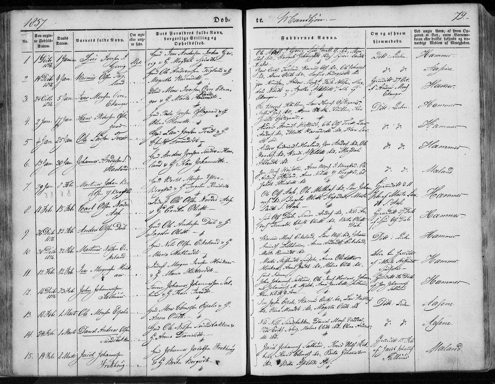 Hamre sokneprestembete, AV/SAB-A-75501/H/Ha/Haa/Haaa/L0013: Parish register (official) no. A 13, 1846-1857, p. 79