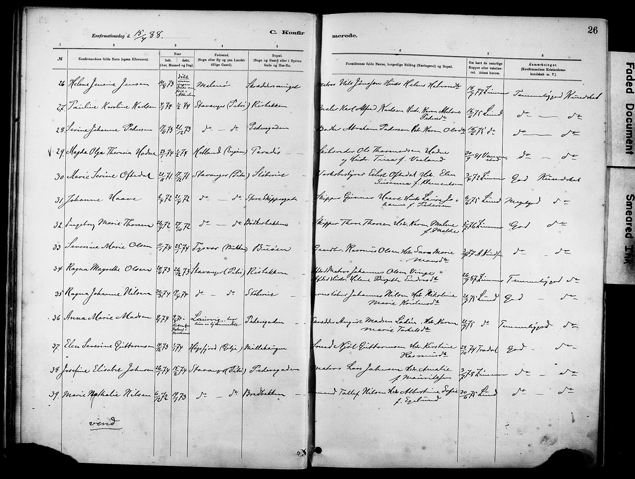 St. Johannes sokneprestkontor, SAST/A-101814/001/30/30BA/L0002: Parish register (official) no. A 2, 1885-1899, p. 26