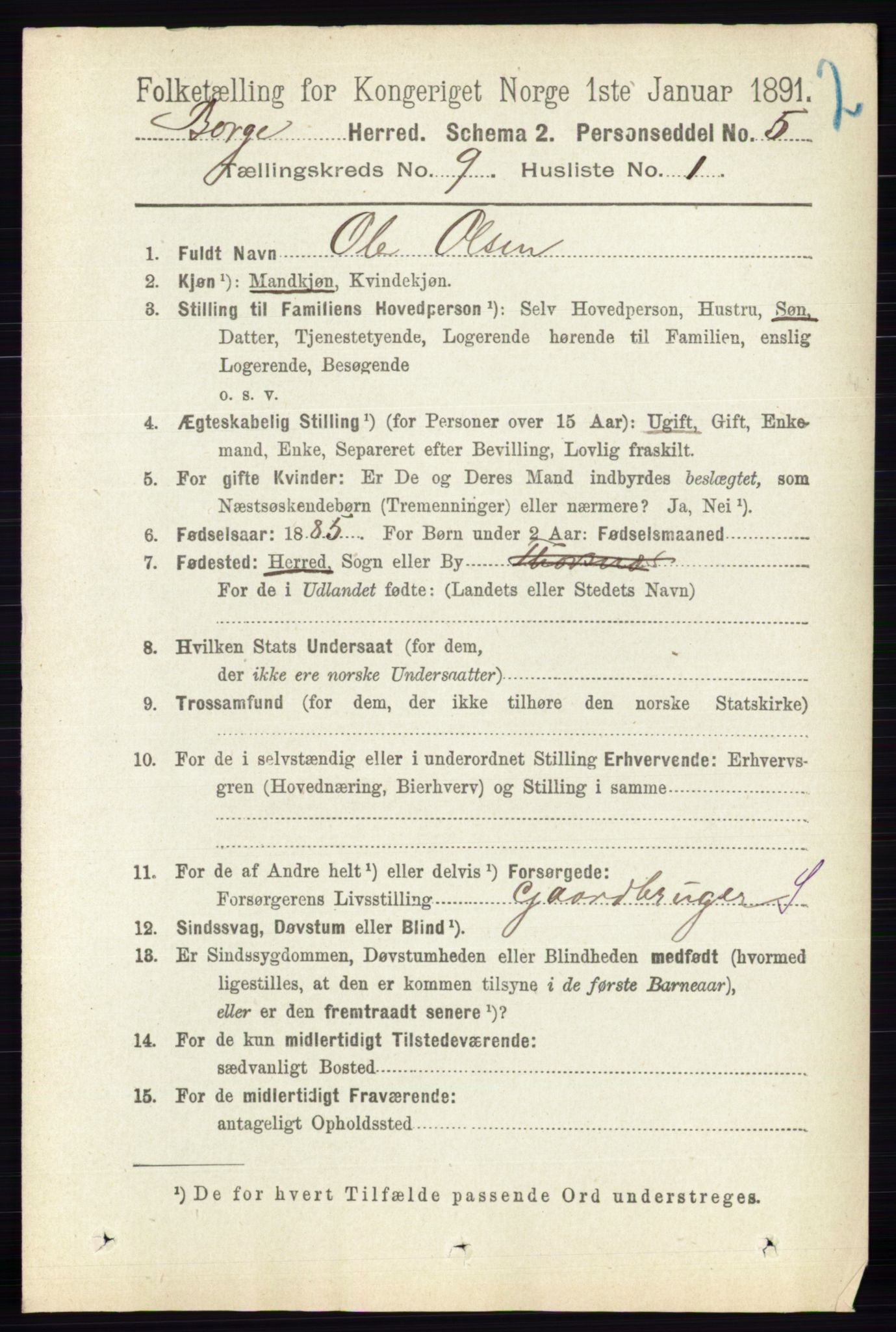 RA, 1891 census for 0113 Borge, 1891, p. 5760