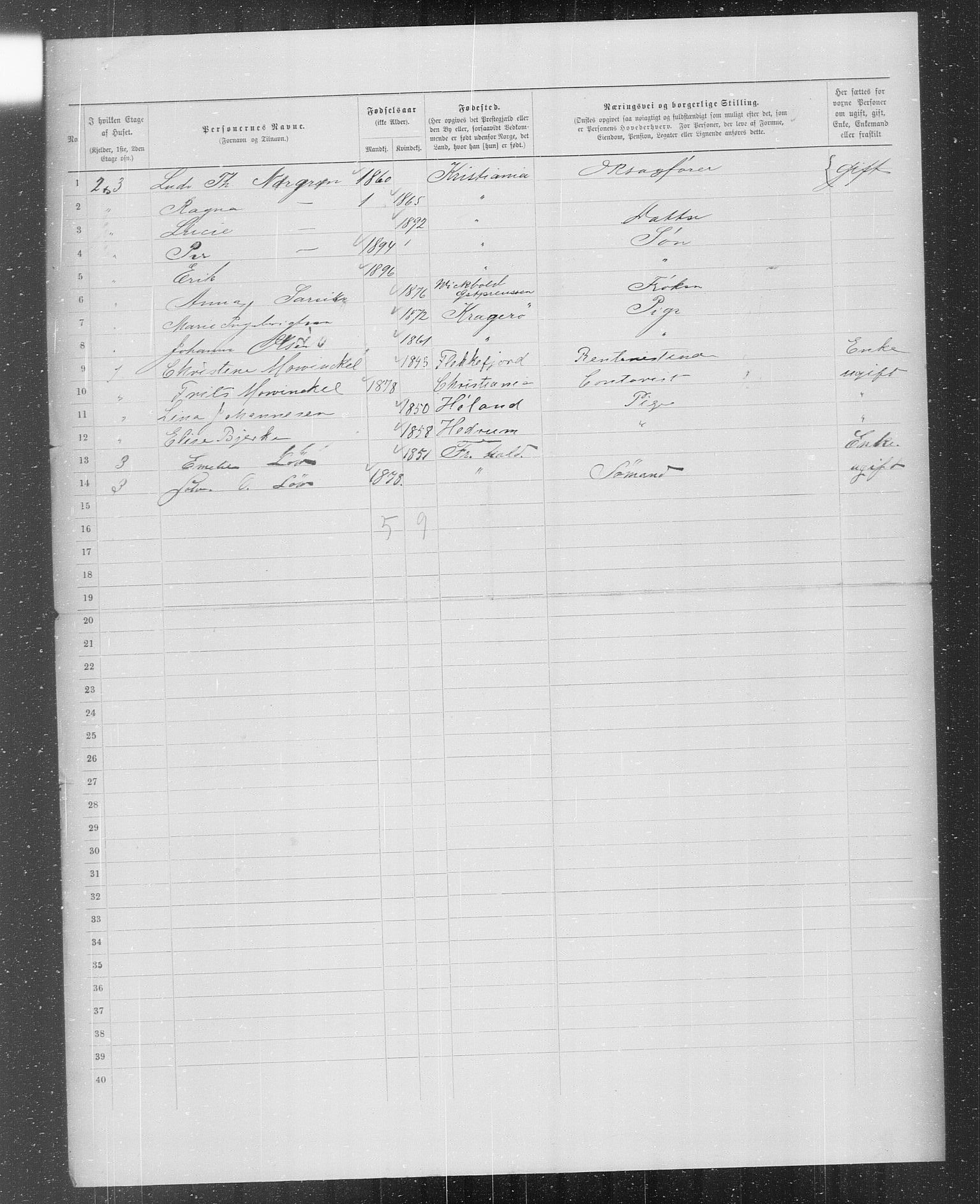 OBA, Municipal Census 1899 for Kristiania, 1899, p. 884