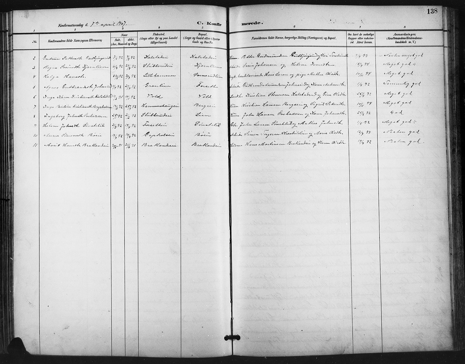 Vestre Gausdal prestekontor, SAH/PREST-094/H/Ha/Hab/L0003: Parish register (copy) no. 3, 1896-1925, p. 138