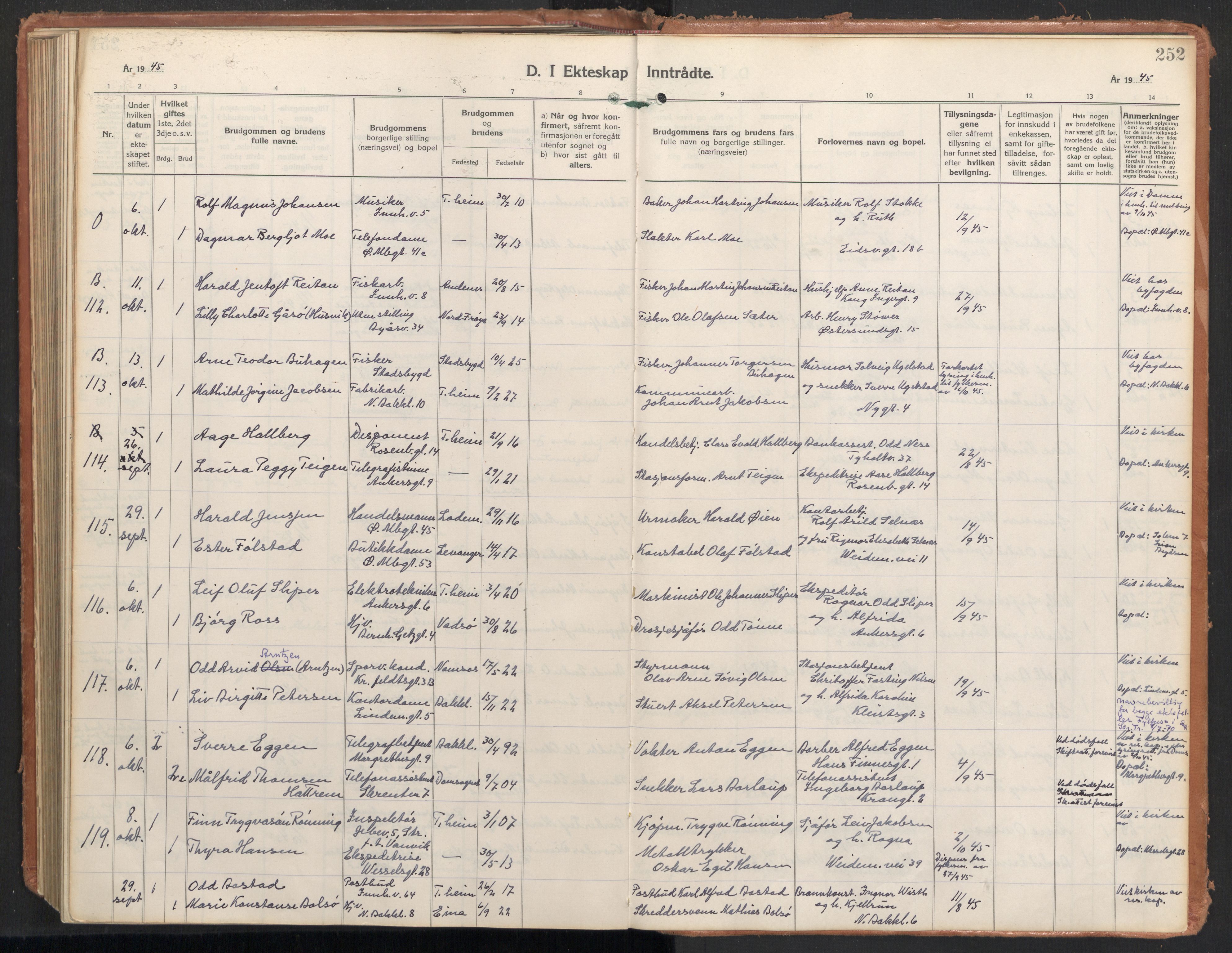 Ministerialprotokoller, klokkerbøker og fødselsregistre - Sør-Trøndelag, AV/SAT-A-1456/604/L0209: Parish register (official) no. 604A29, 1931-1945, p. 252