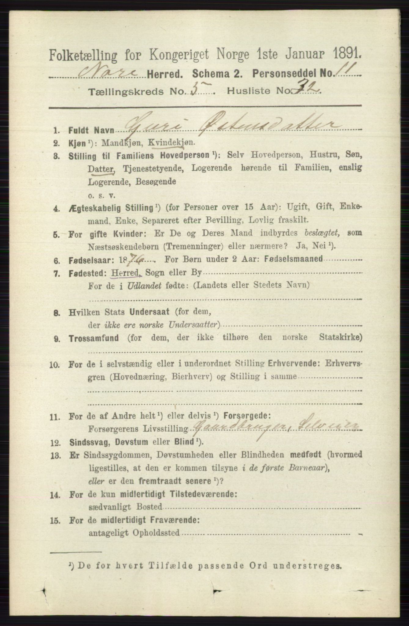 RA, 1891 census for 0633 Nore, 1891, p. 1756