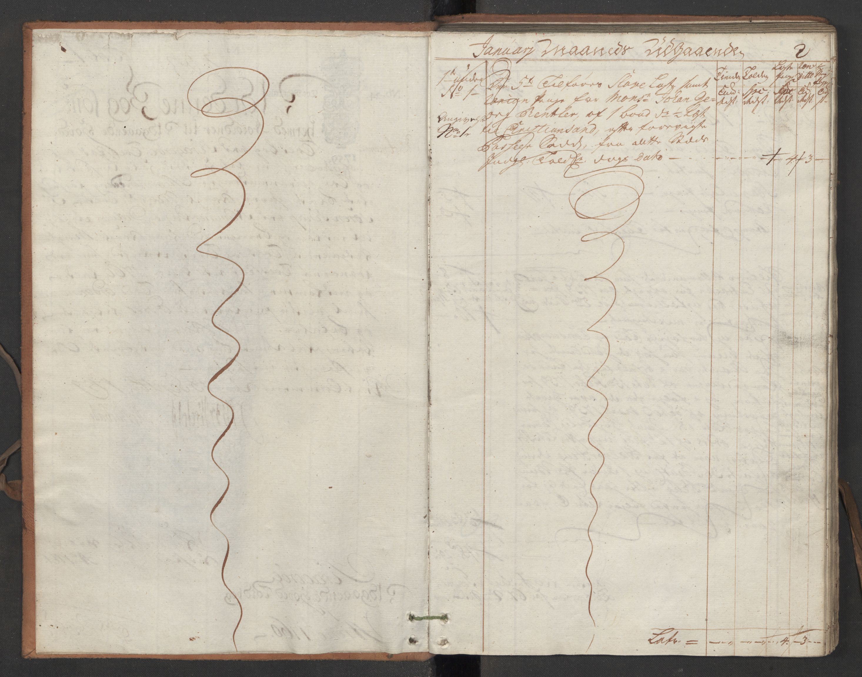 Generaltollkammeret, tollregnskaper, AV/RA-EA-5490/R13/L0029/0001: Tollregnskaper Kragerø / Utgående hovedtollbok, 1760, p. 1b-2a