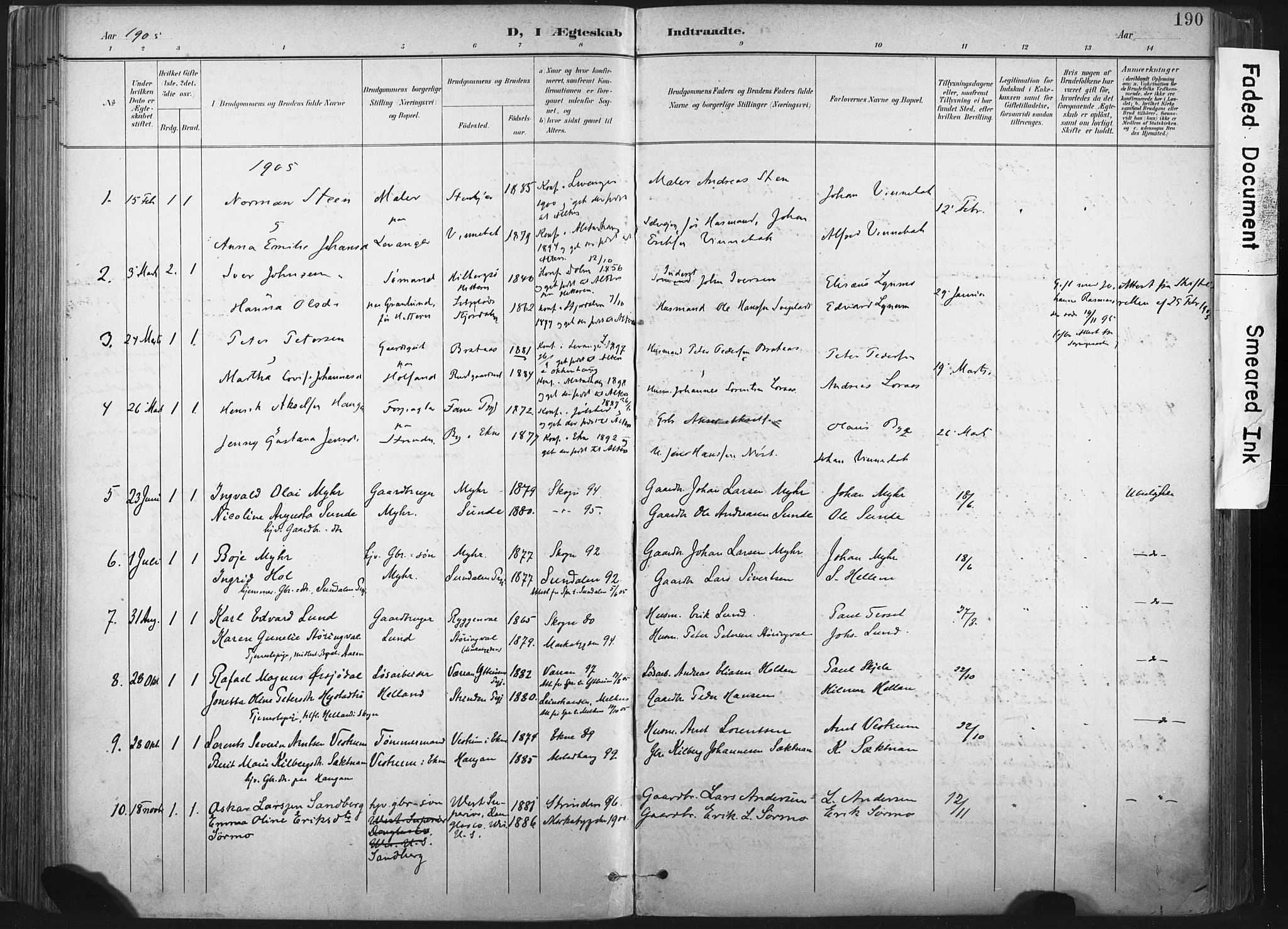 Ministerialprotokoller, klokkerbøker og fødselsregistre - Nord-Trøndelag, SAT/A-1458/717/L0162: Parish register (official) no. 717A12, 1898-1923, p. 190
