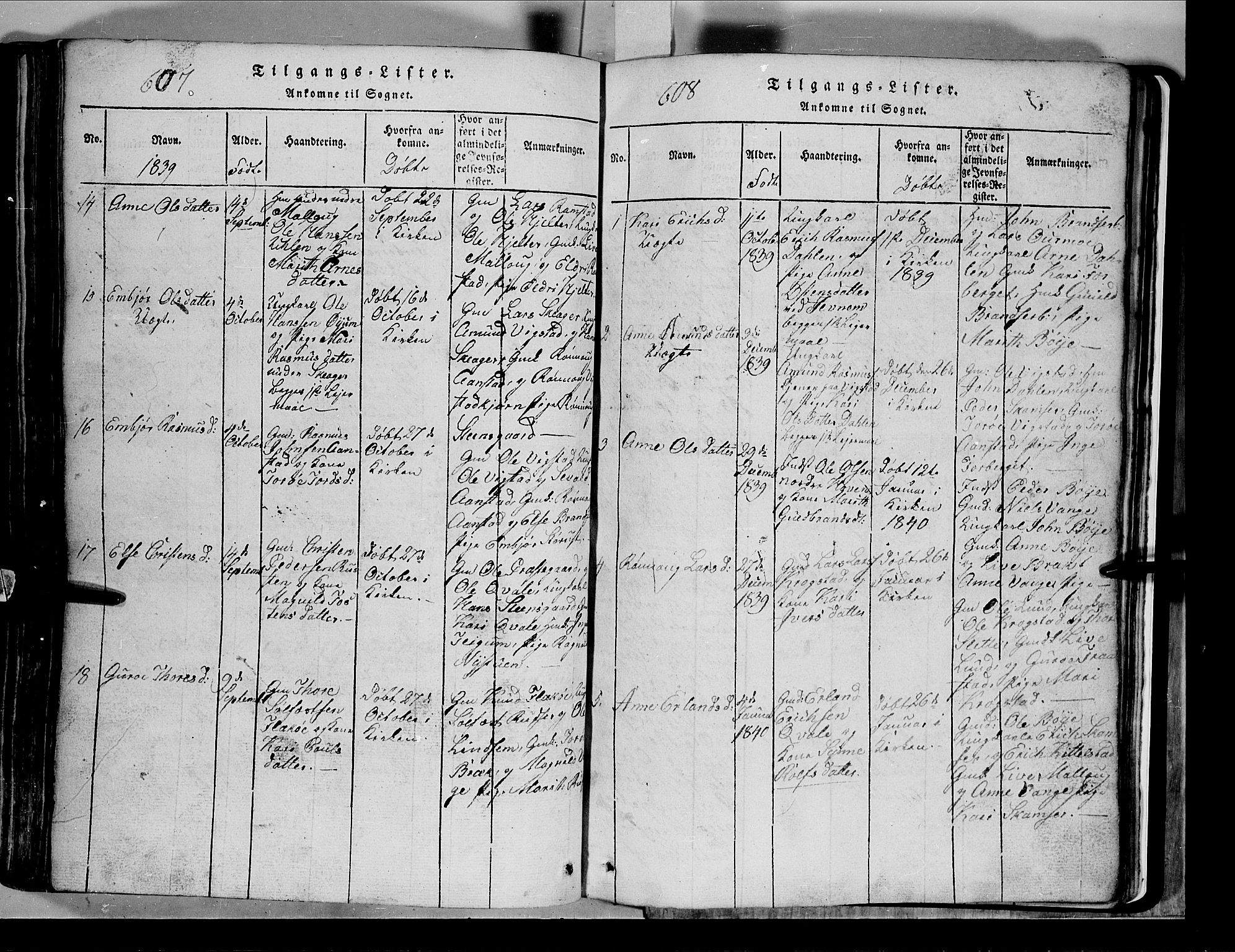 Lom prestekontor, SAH/PREST-070/L/L0003: Parish register (copy) no. 3, 1815-1844, p. 607-608