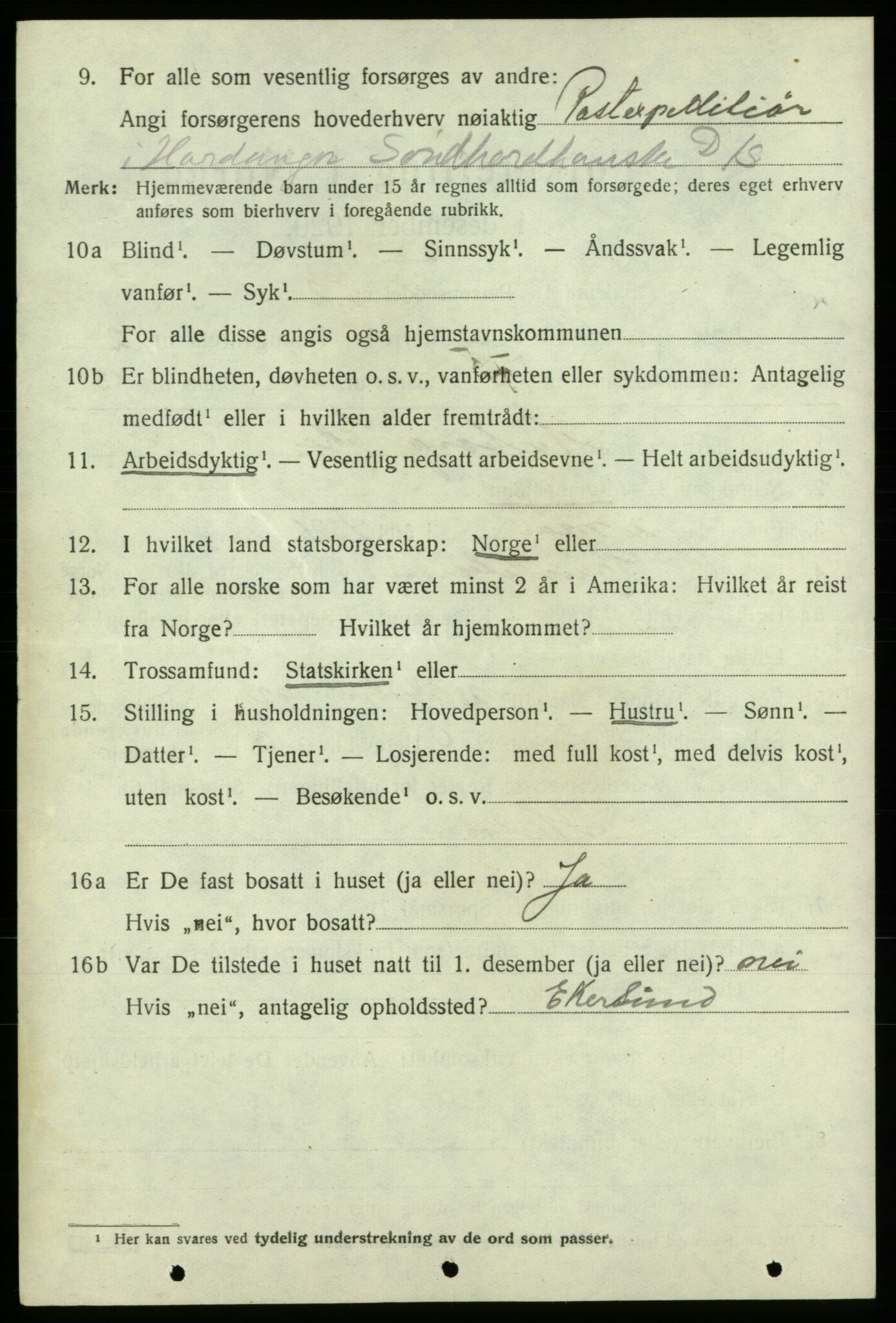 SAB, 1920 census for Strandebarm, 1920, p. 2613