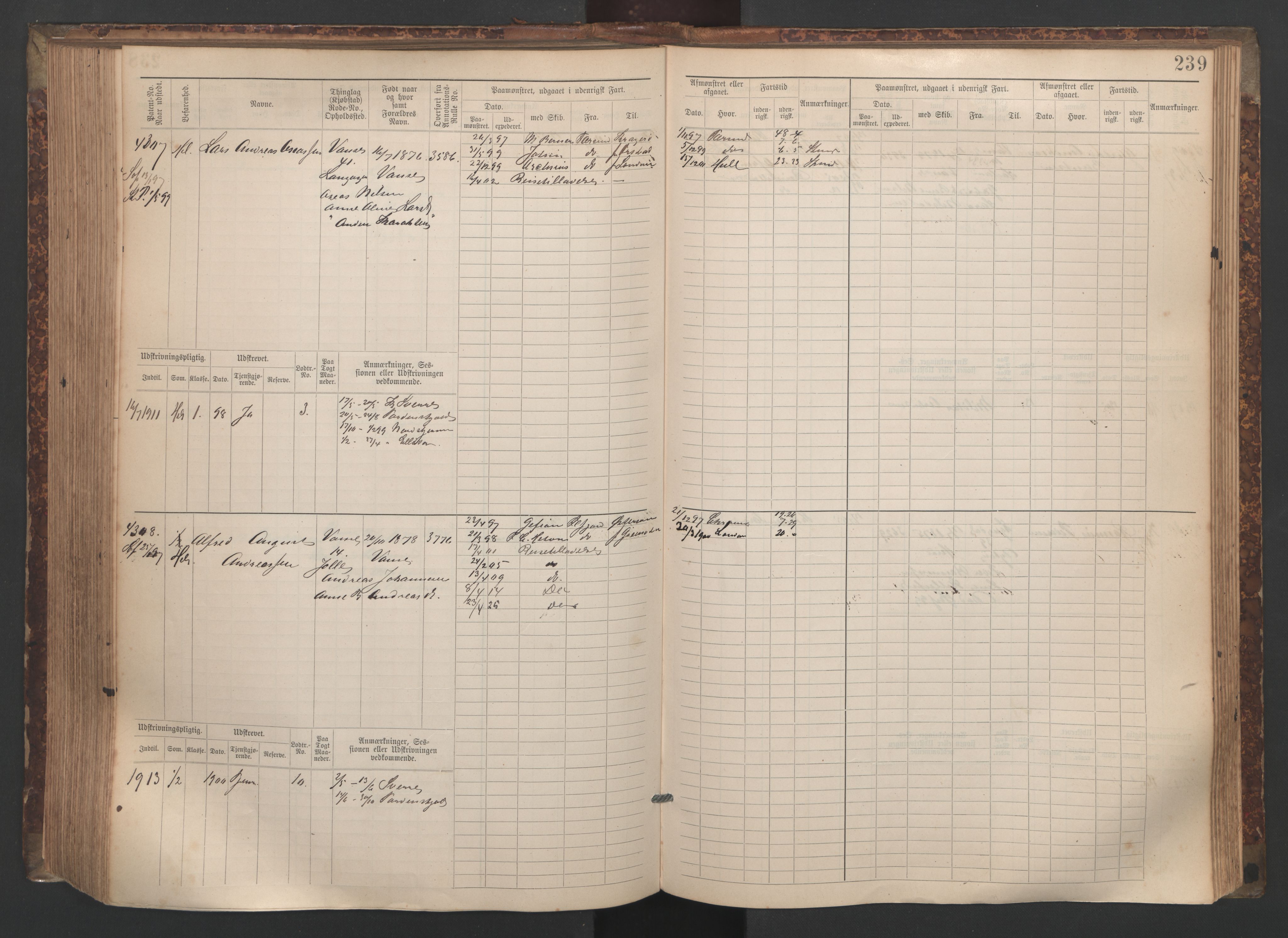 Farsund mønstringskrets, AV/SAK-2031-0017/F/Fb/L0020: Hovedrulle nr 3833-4506, Z-12, 1890-1930, p. 255