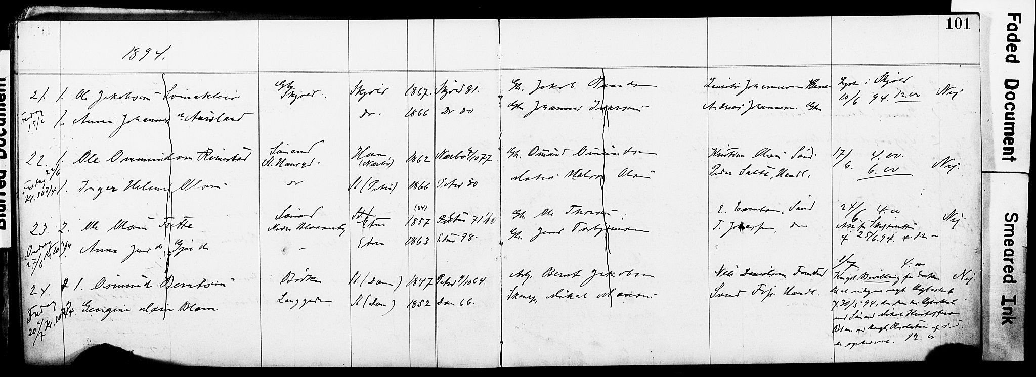 St. Johannes sokneprestkontor, SAST/A-101814/001/70/705BA/L0001: Banns register no. 1, 1885-1899, p. 101