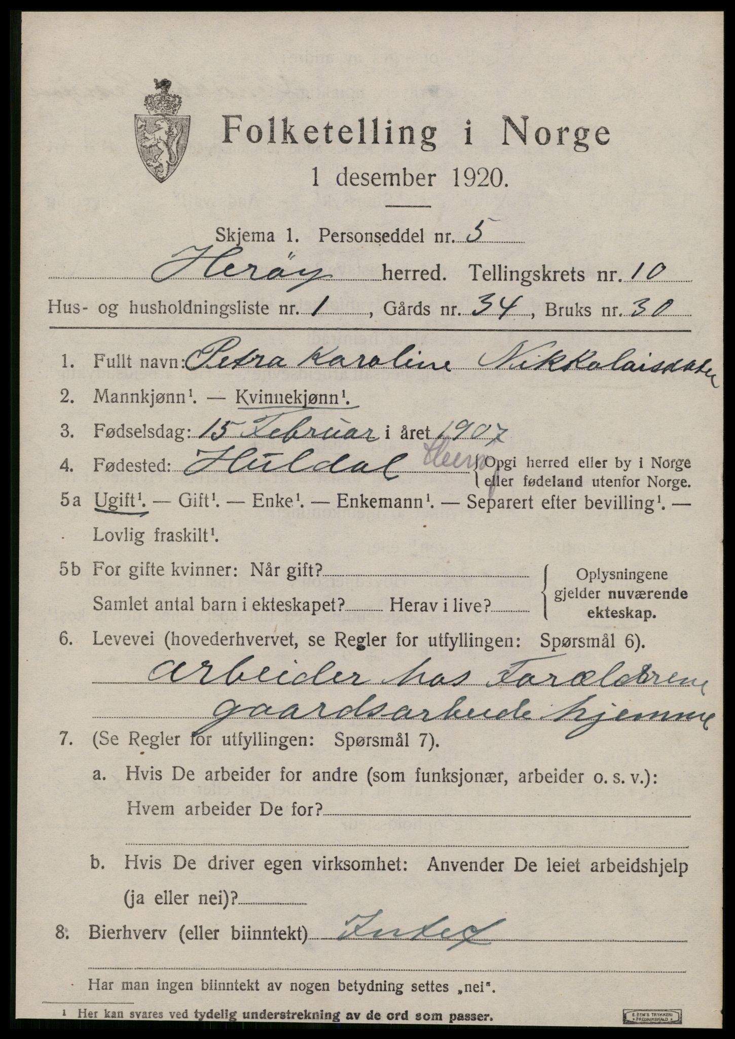 SAT, 1920 census for Herøy (MR), 1920, p. 6165