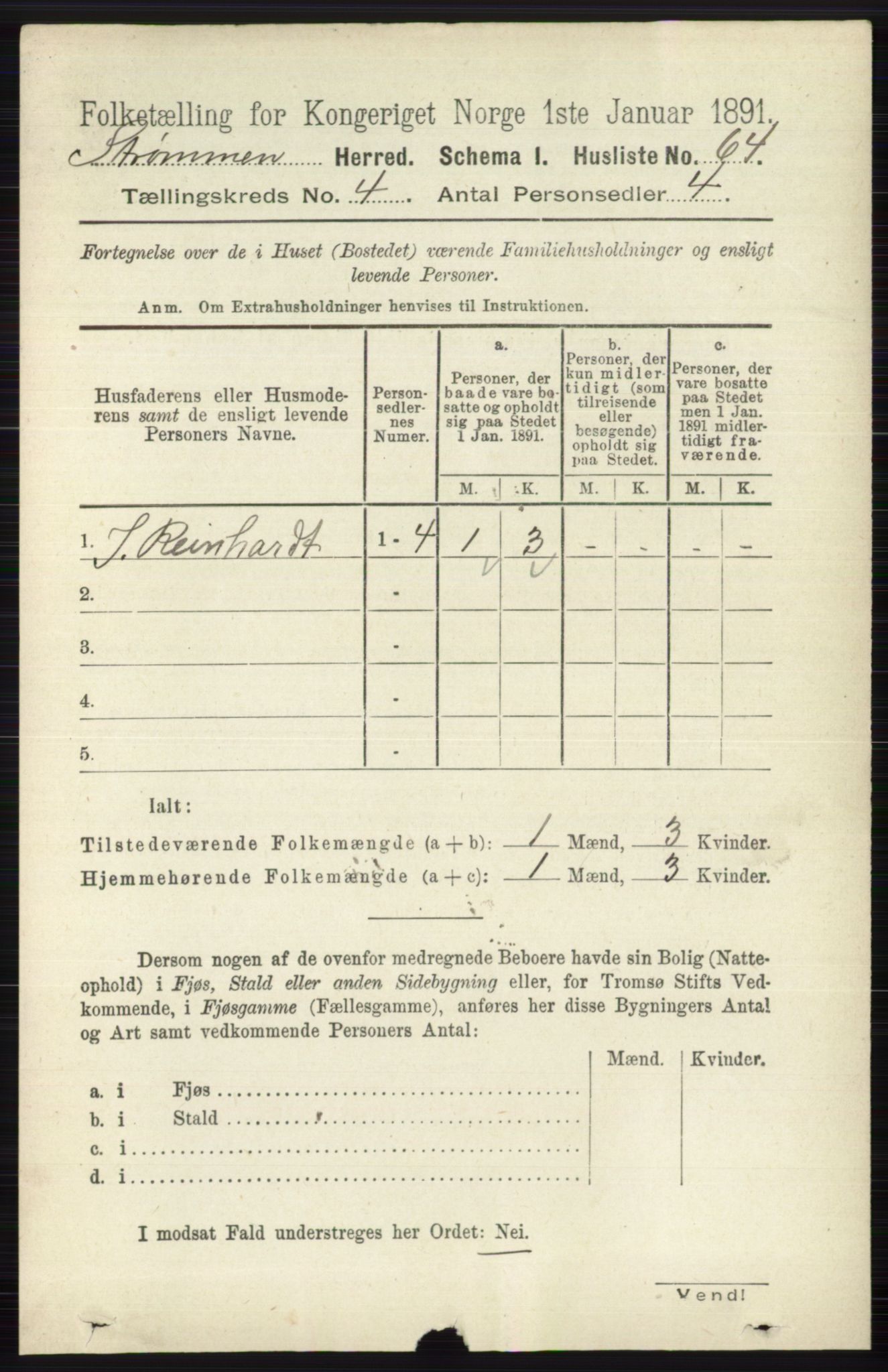 RA, 1891 census for 0711 Strømm, 1891, p. 1574